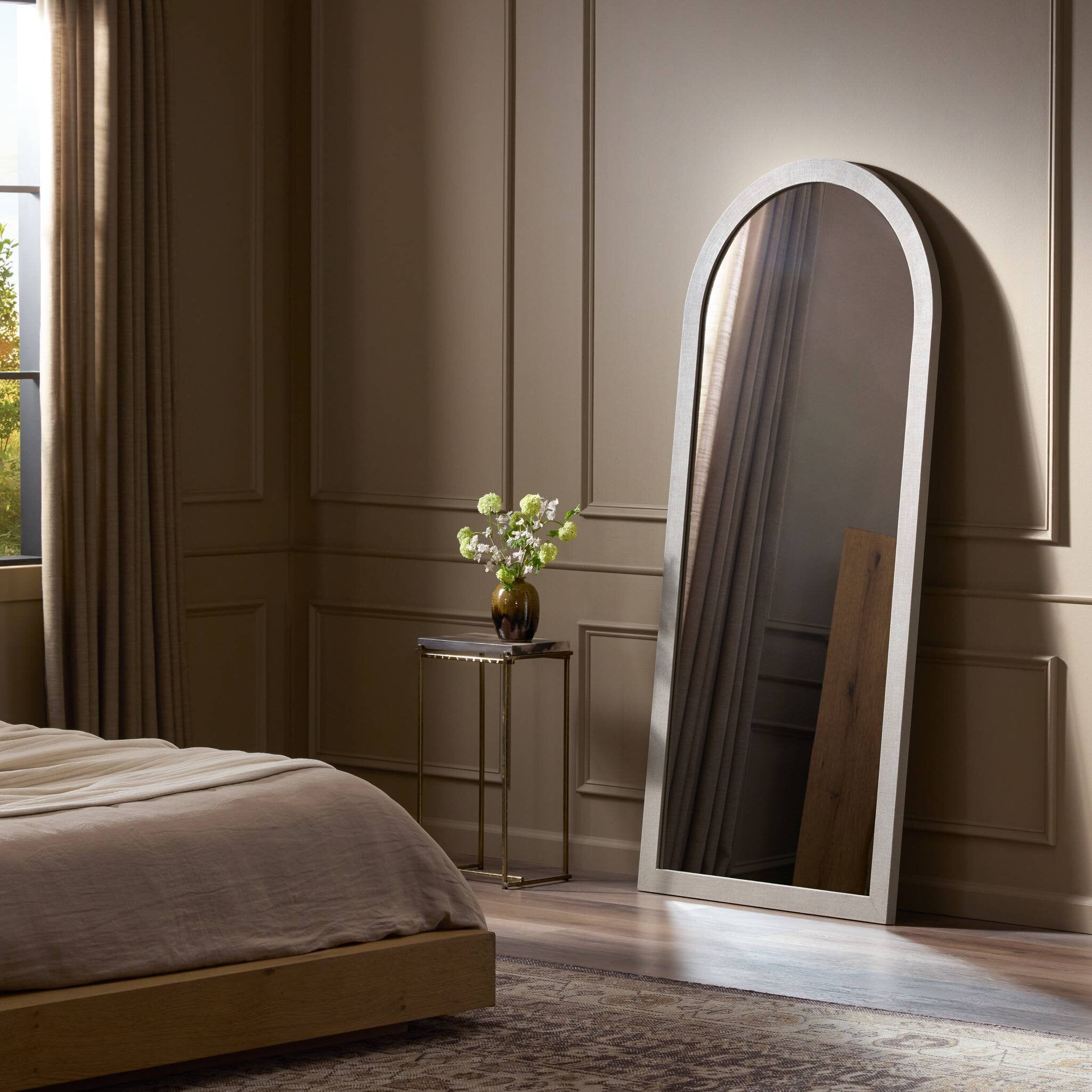 Four Hands Cressida Floor Mirror — Ivory Painted Linen-Mirror
