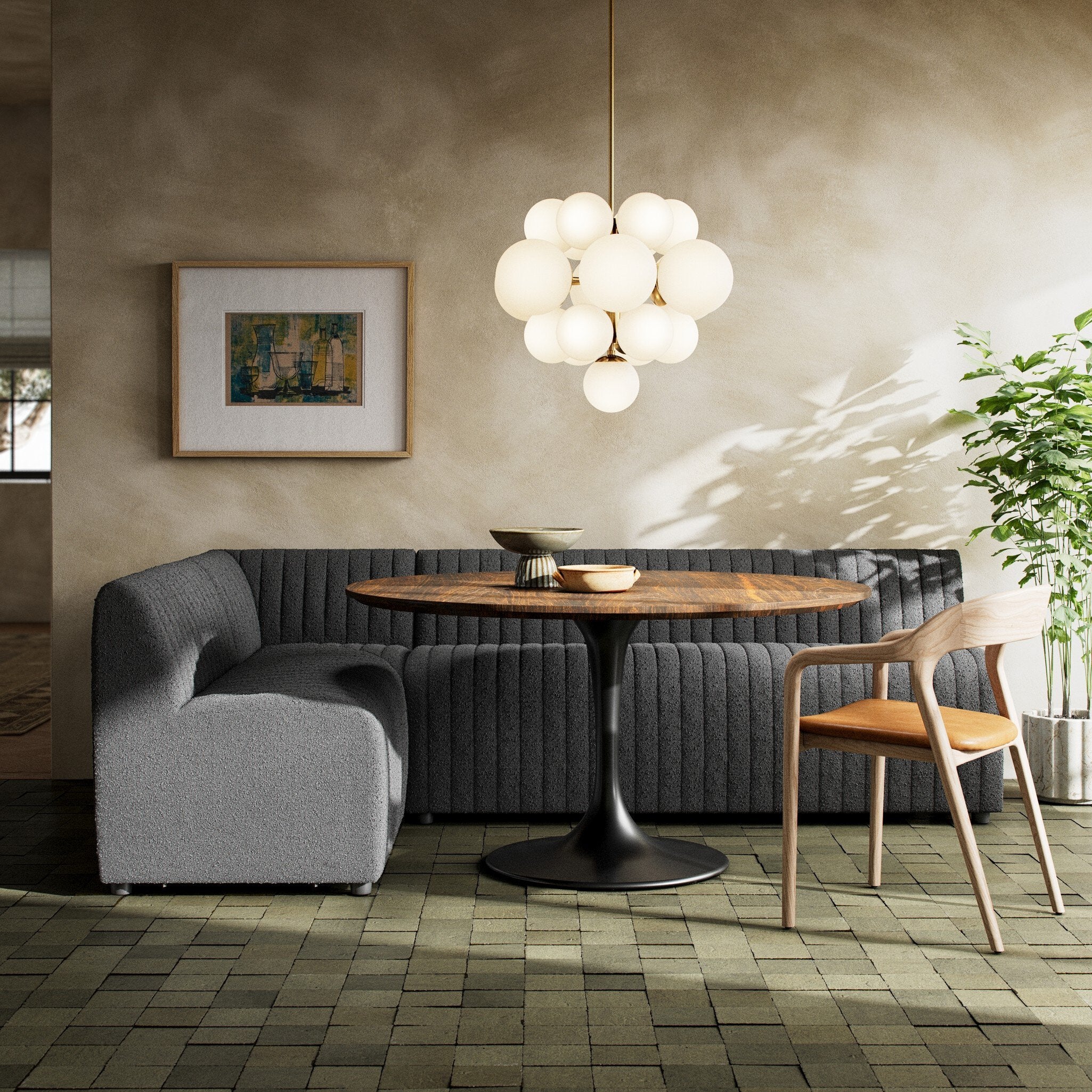 Four Hands Augustine Dining Banquette, L-Shape — FIQA Boucle Charcoal