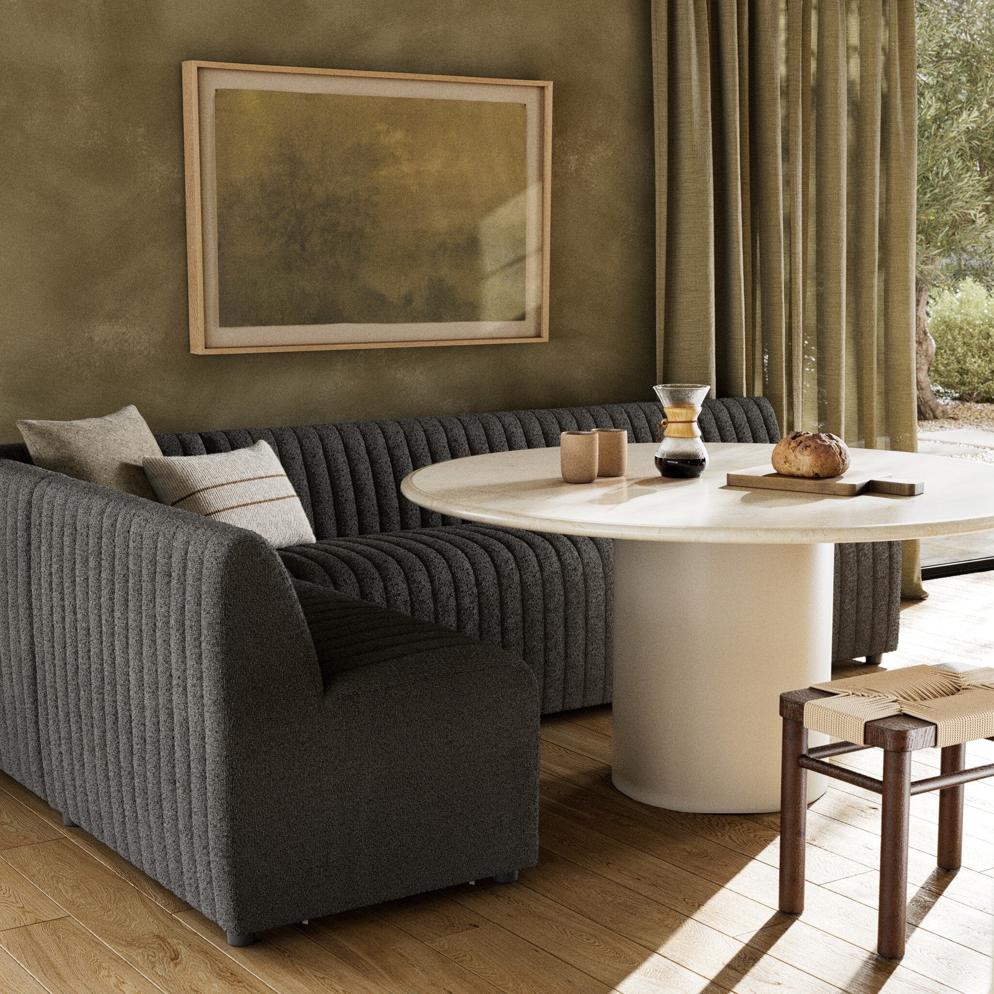 Four Hands Augustine Dining Banquette, L-Shape — FIQA Boucle Charcoal