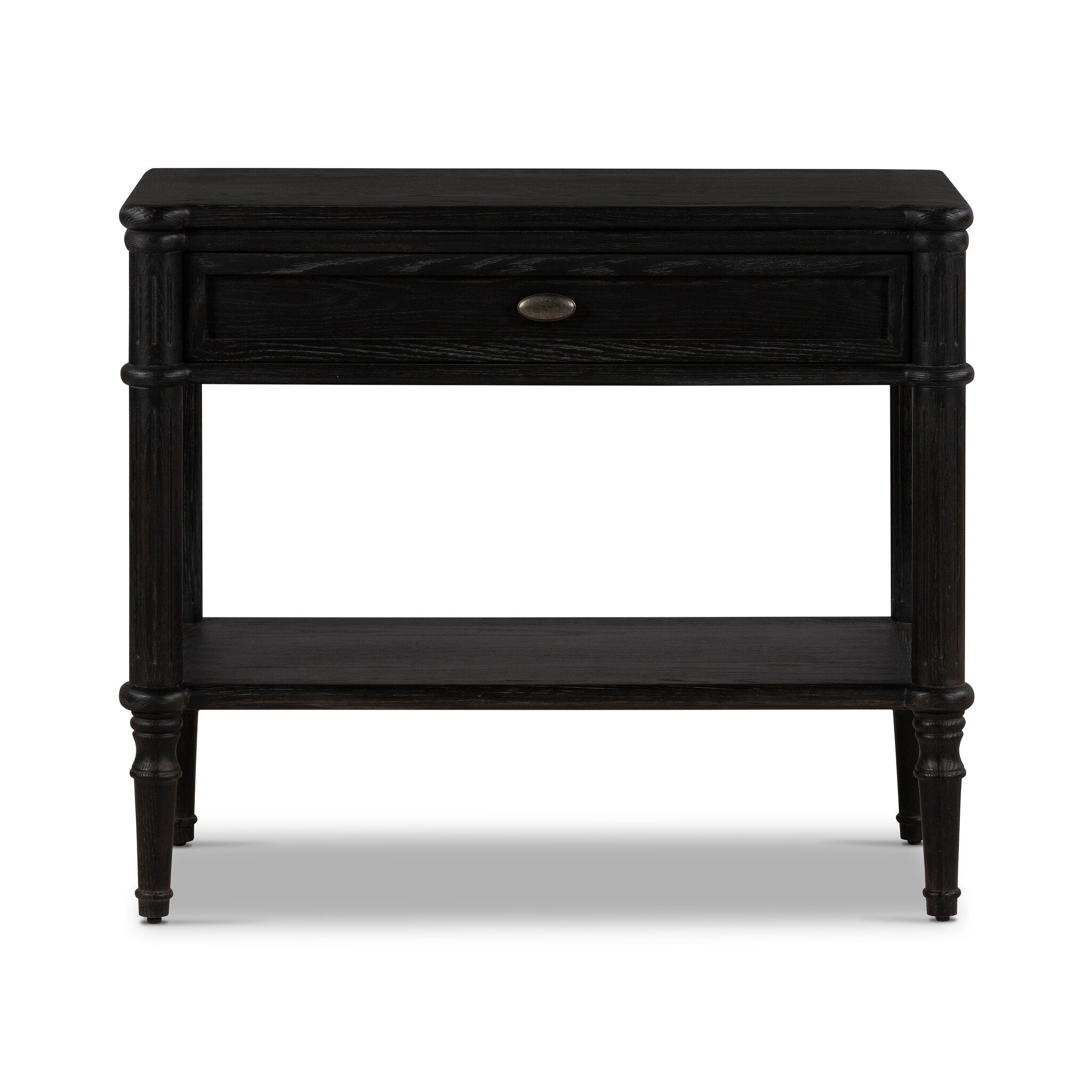Four Hands Toulouse Nightstand — Distressed Black-Distressed Black Oak-Aged Brass