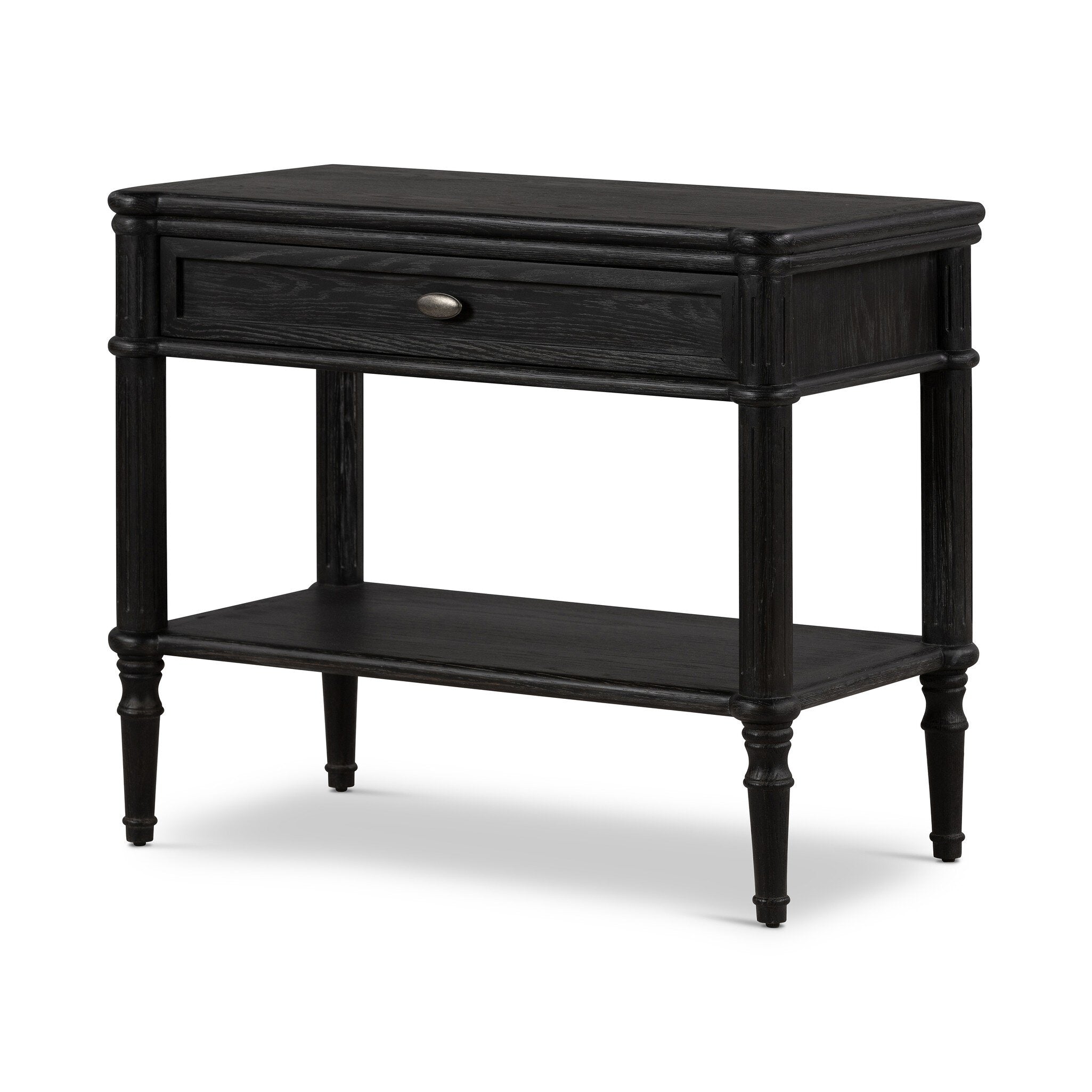 Four Hands Toulouse Nightstand — Distressed Black-Distressed Black Oak-Aged Brass