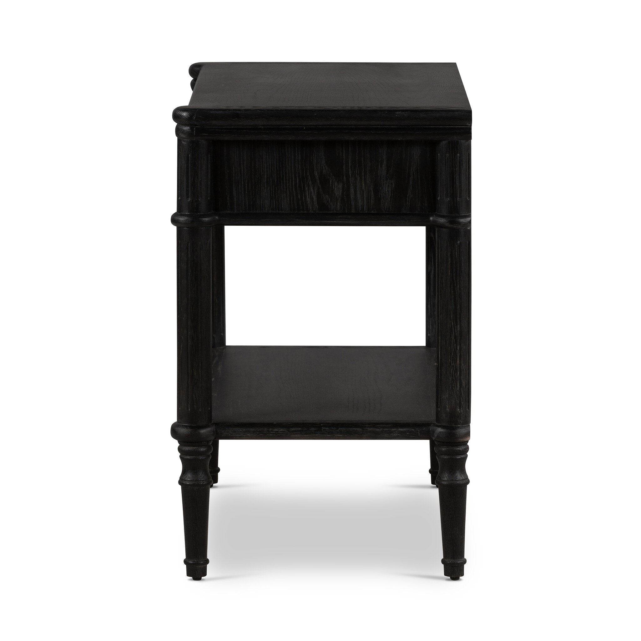 Four Hands Toulouse Nightstand — Distressed Black-Distressed Black Oak-Aged Brass