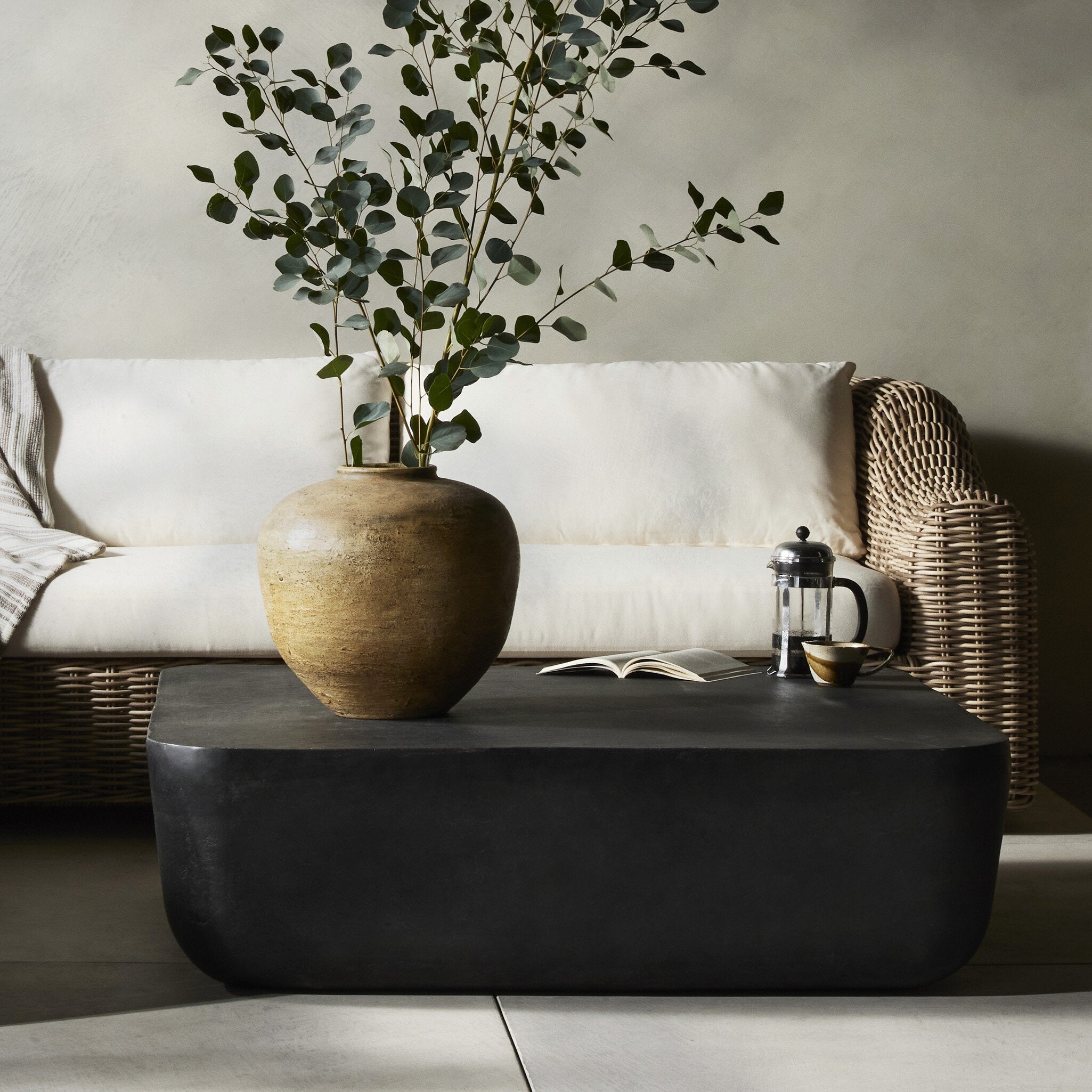 Four Hands Basil Square Outdoor Coffee Table — Aged Grey