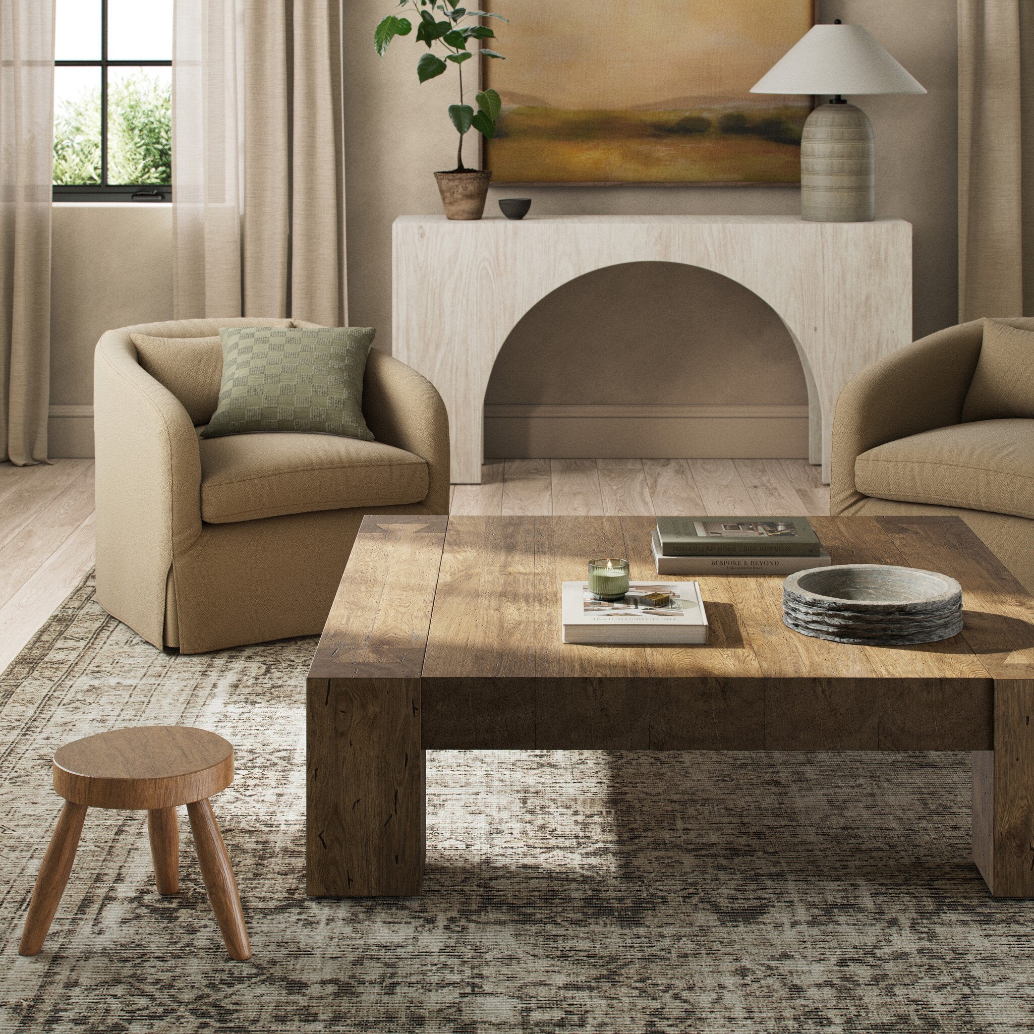 Four Hands Abaso Coffee Table — Rustic Wormwood Oak