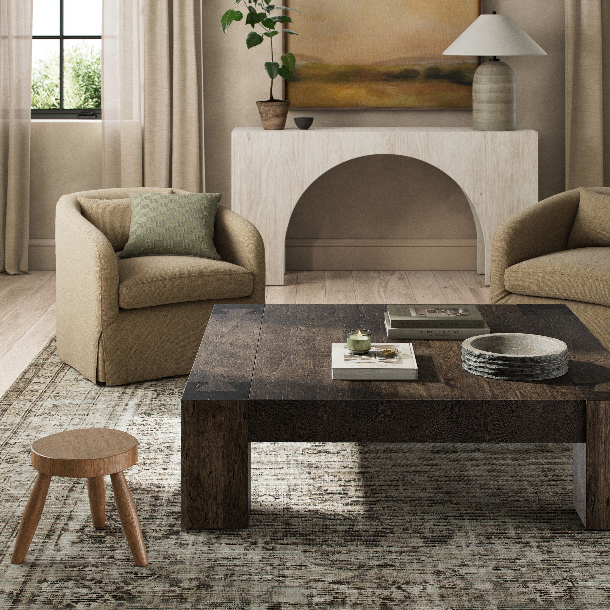 Four Hands Abaso Coffee Table — Ebony Rustic Wormwood Oak