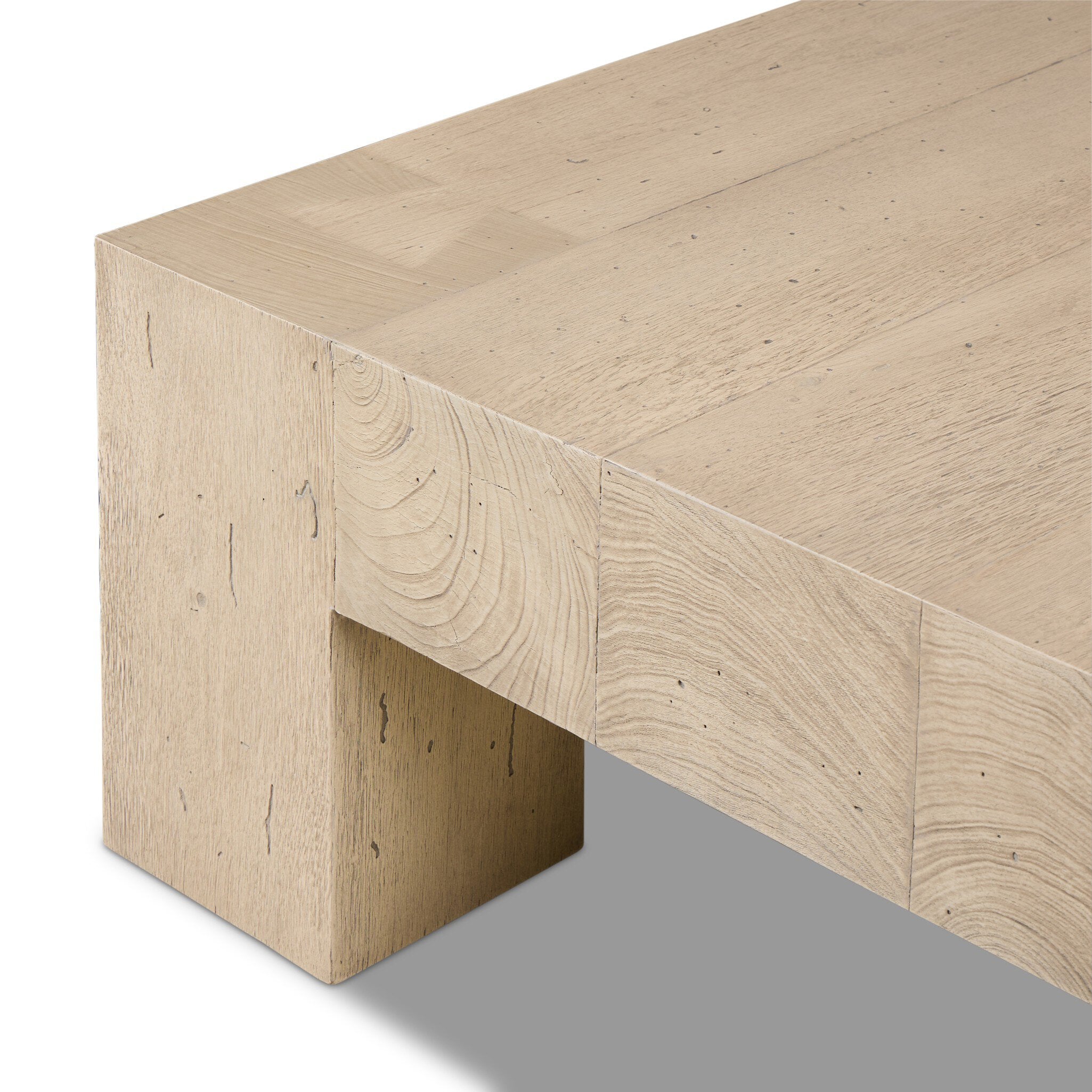 Four Hands Abaso Coffee Table — Whitewash Rustic Wormwood Oak-Smoked Oak Veneer