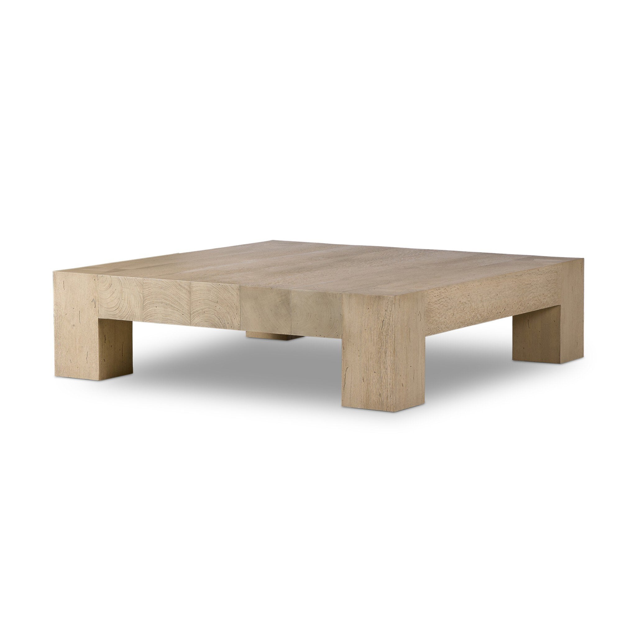 Four Hands Abaso Coffee Table — Whitewash Rustic Wormwood Oak-Smoked Oak Veneer