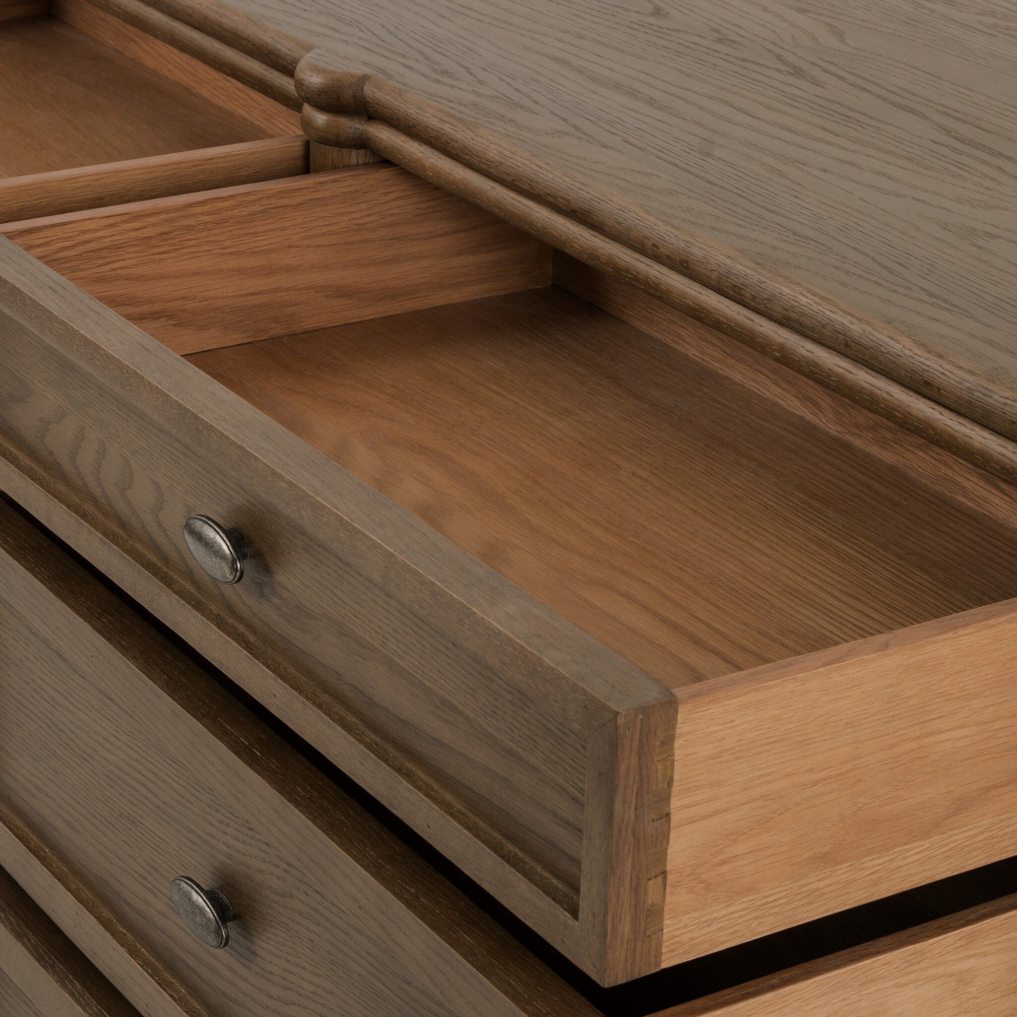Four Hands Toulouse 9 Drawer Dresser — Toasted Oak-Toasted Oak Veneer-Aged Brass