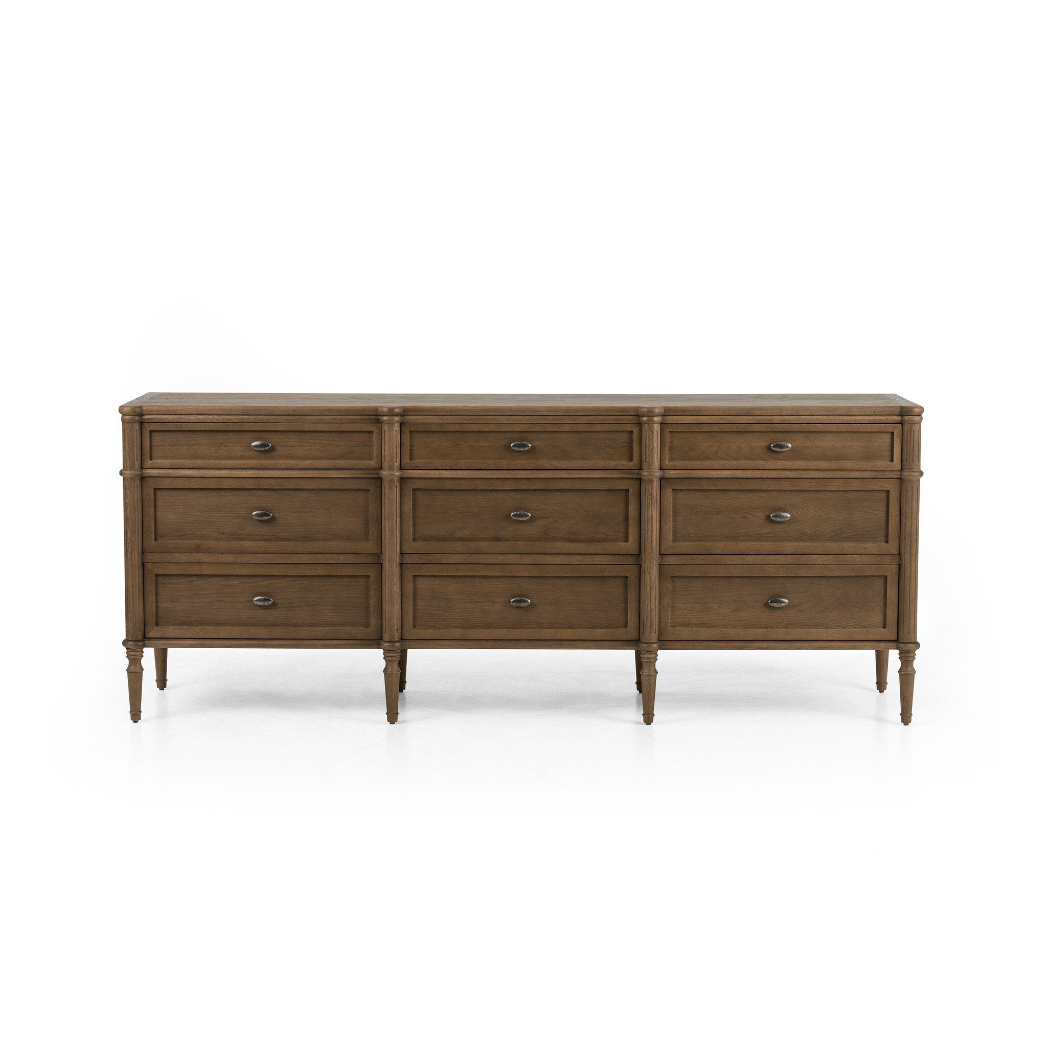 Four Hands Toulouse 9 Drawer Dresser — Toasted Oak-Toasted Oak Veneer-Aged Brass
