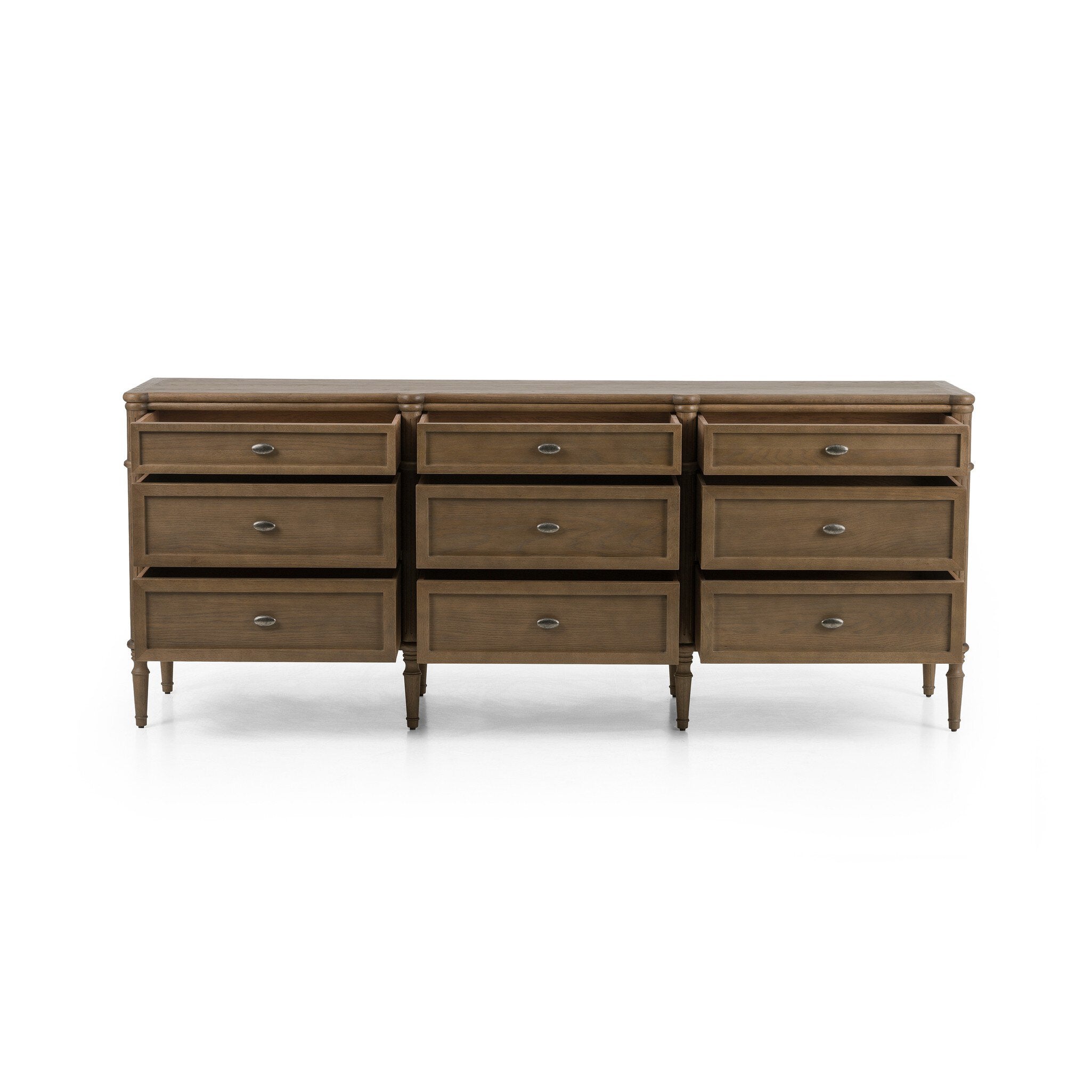 Four Hands Toulouse 9 Drawer Dresser — Toasted Oak-Toasted Oak Veneer-Aged Brass