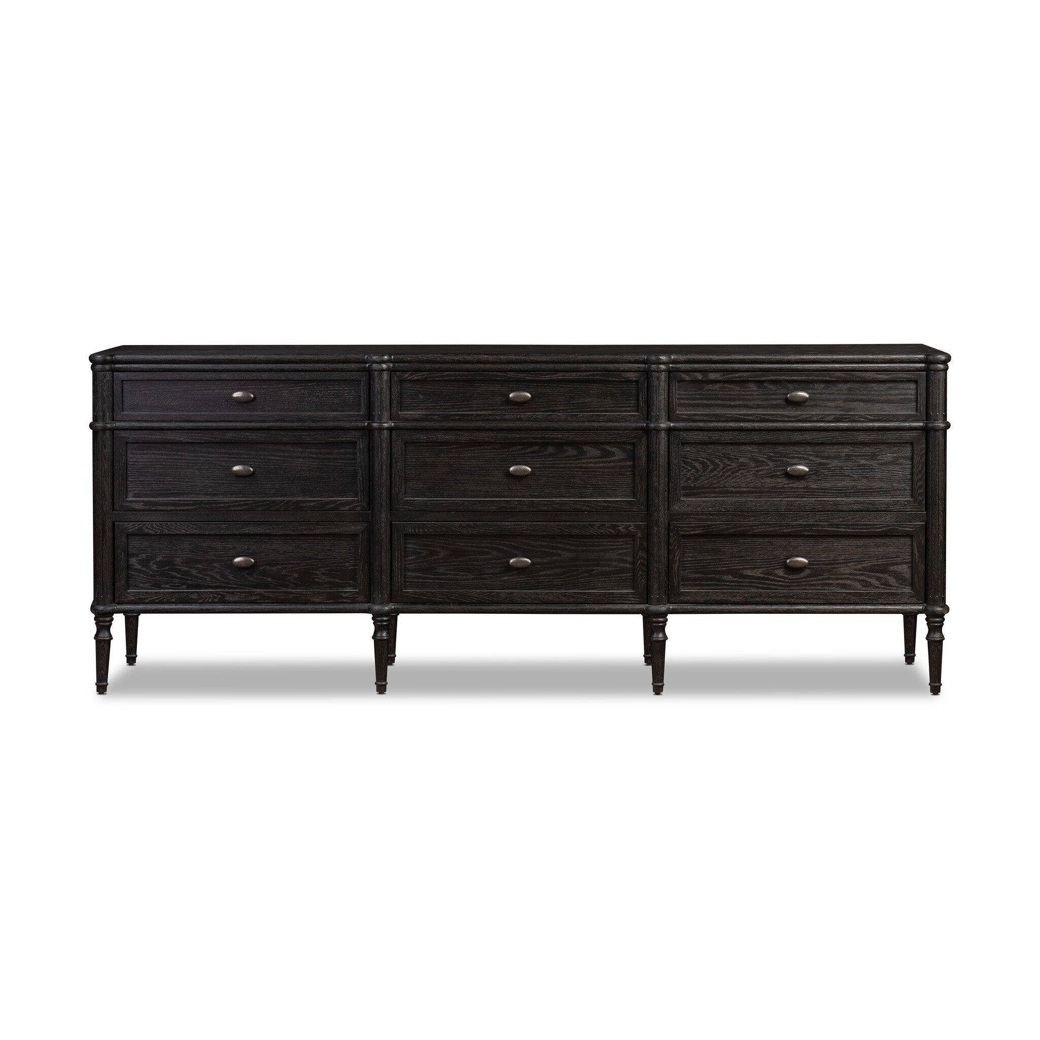 Four Hands Toulouse 9 Drawer Dresser — Distressed Black-Distressed Black Oak-Aged Brass