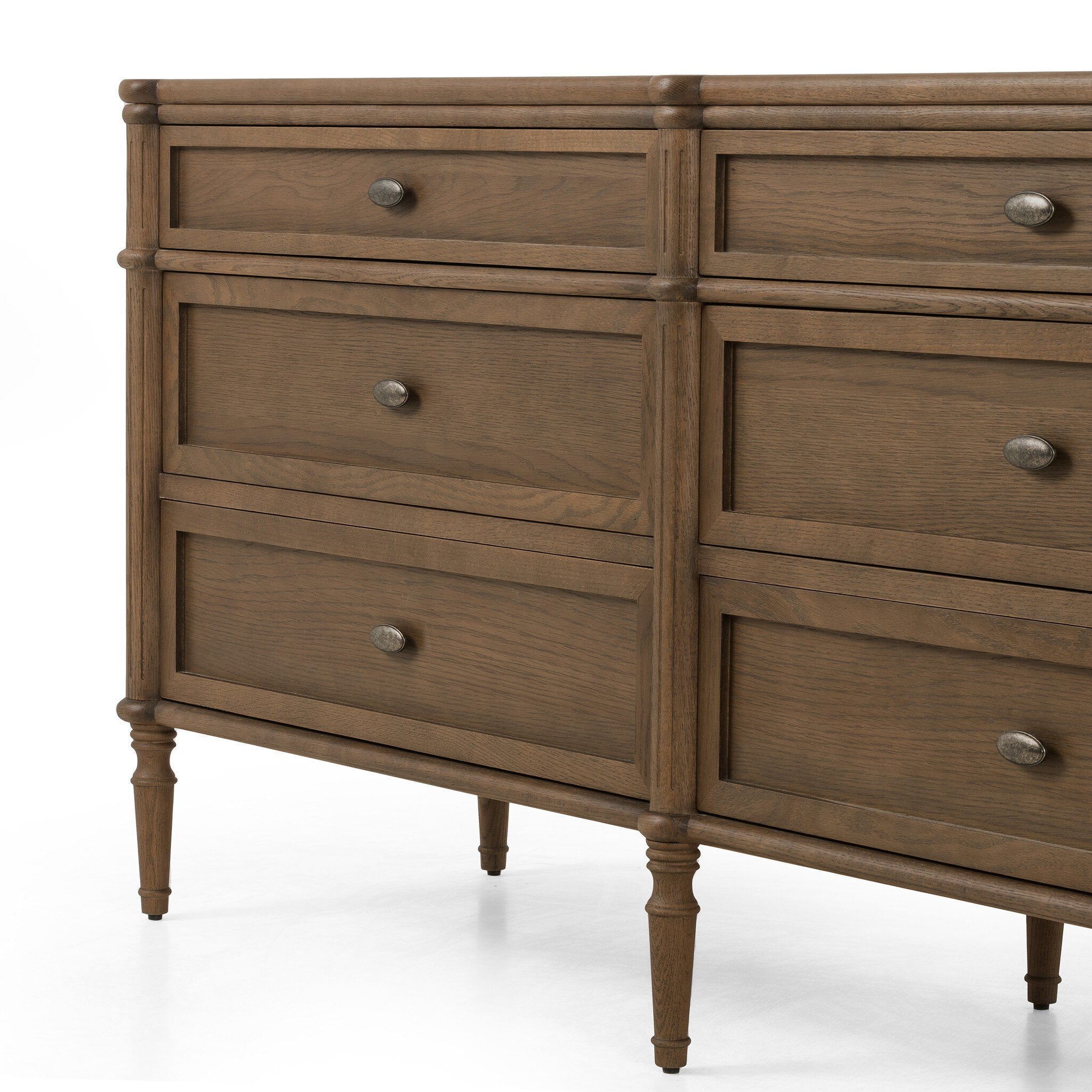 Four Hands Toulouse 6 Drawer Dresser — Toasted Oak-Toasted Oak Veneer-Aged Brass