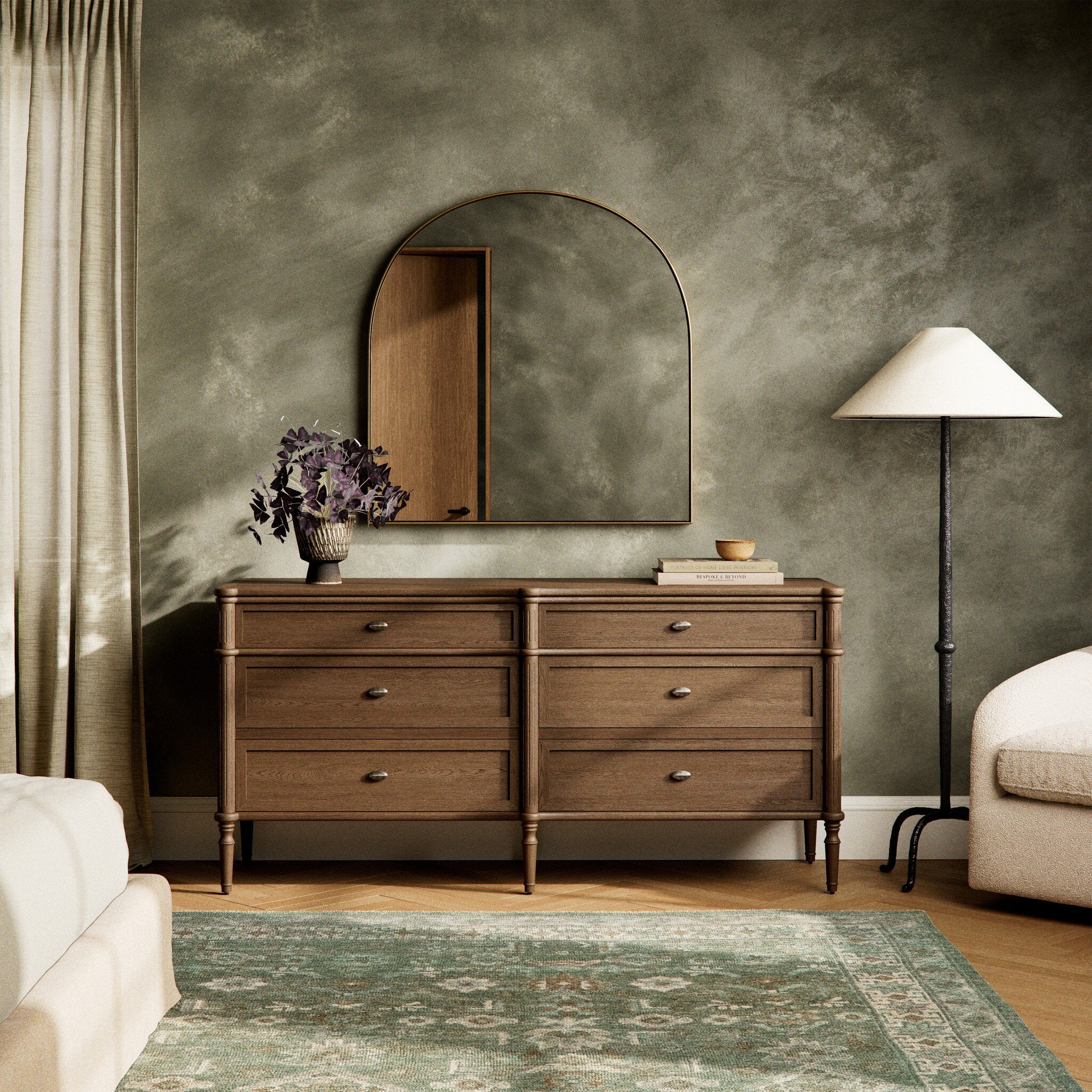 Four Hands Toulouse 6 Drawer Dresser — Toasted Oak-Toasted Oak Veneer-Aged Brass