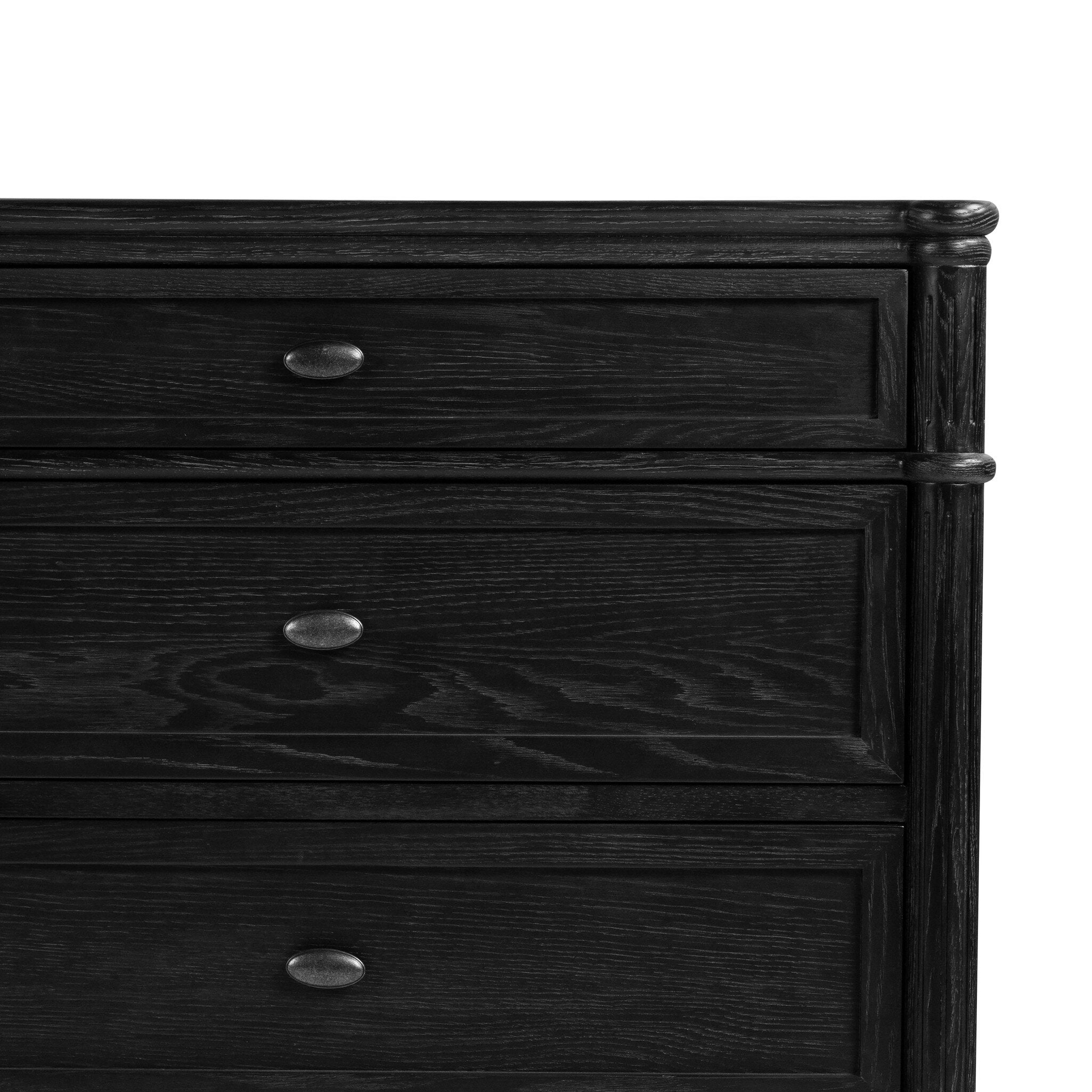 Four Hands Toulouse 6 Drawer Dresser — Distressed Black-Distressed Black Oak-Aged Brass