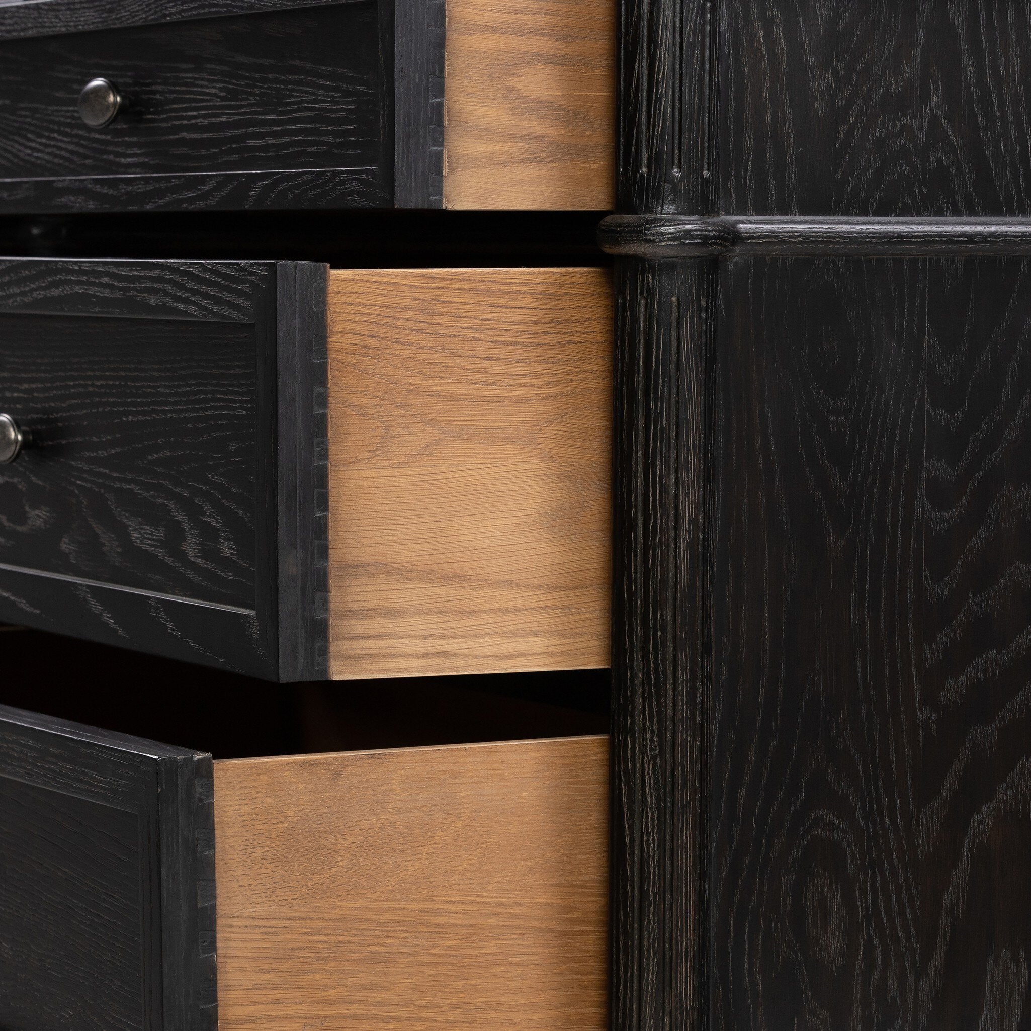 Four Hands Toulouse 6 Drawer Dresser — Distressed Black-Distressed Black Oak-Aged Brass