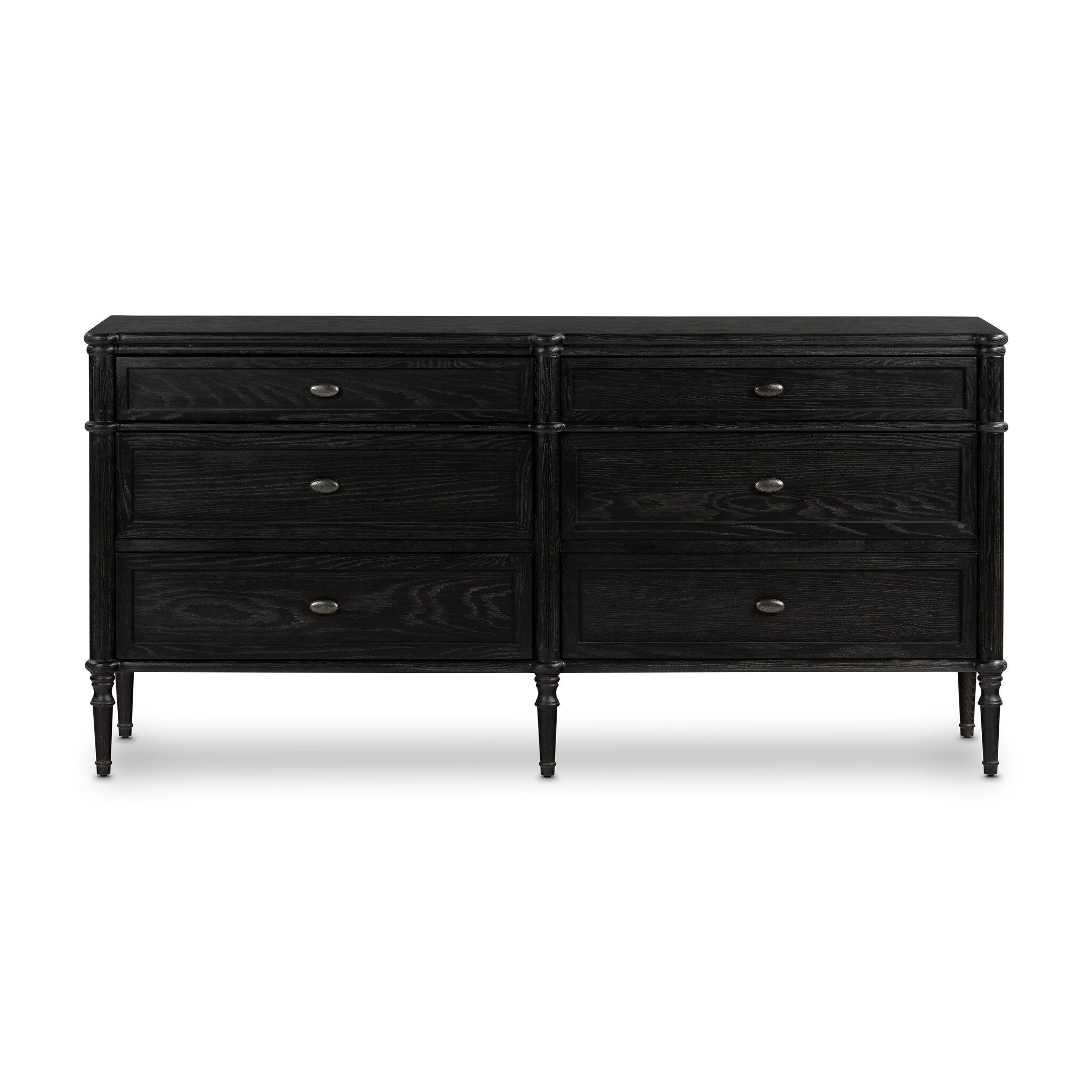 Four Hands Toulouse 6 Drawer Dresser — Distressed Black-Distressed Black Oak-Aged Brass