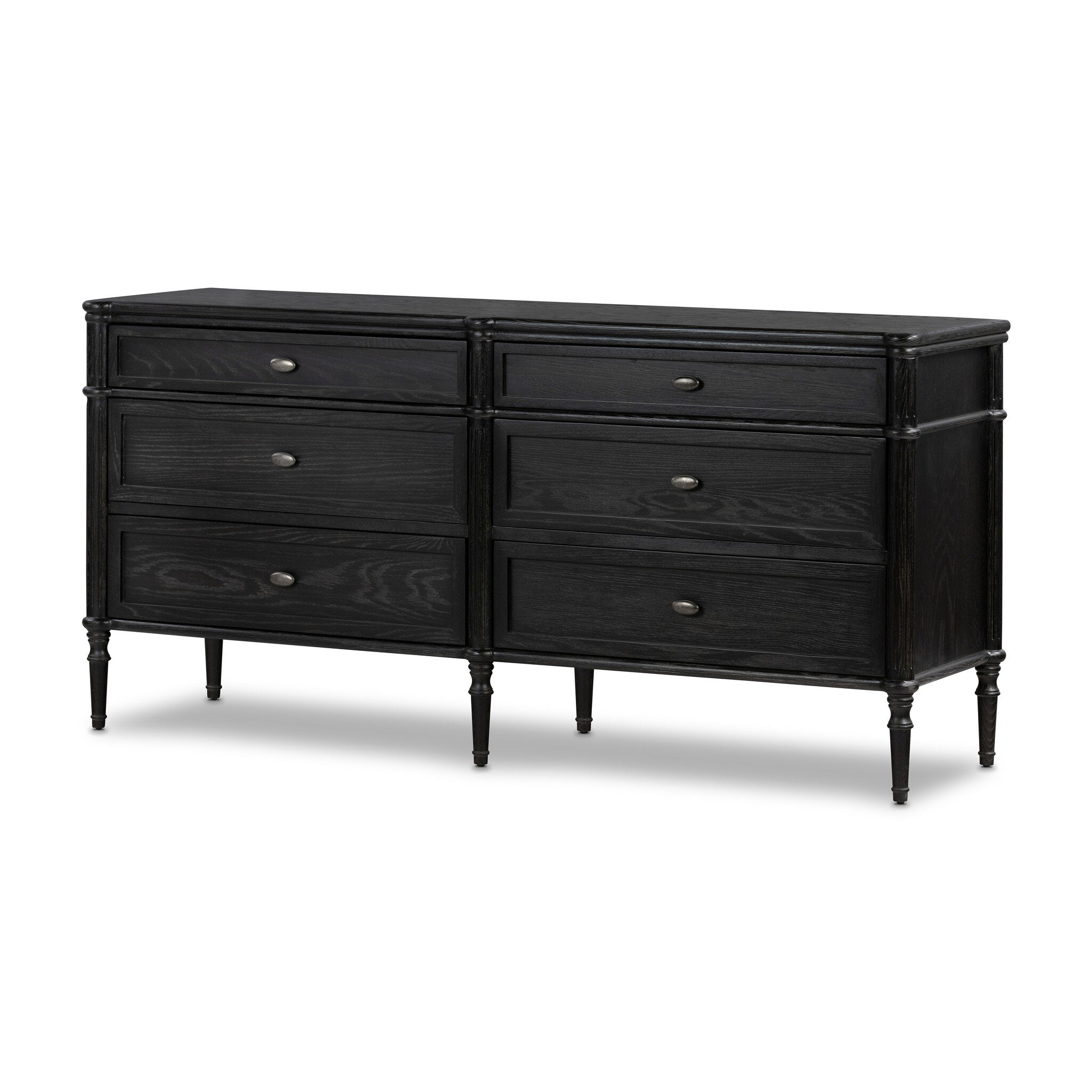 Four Hands Toulouse 6 Drawer Dresser — Distressed Black-Distressed Black Oak-Aged Brass