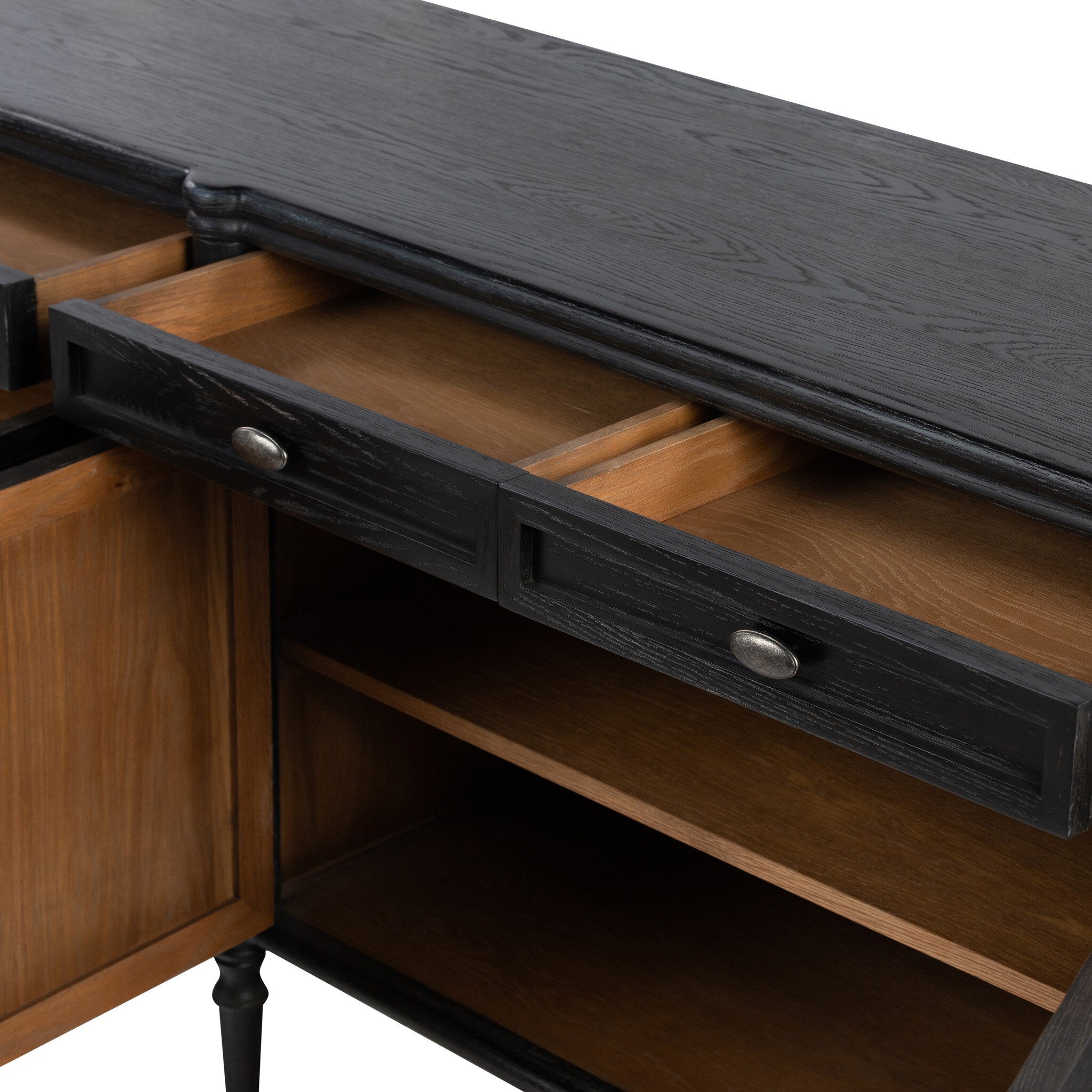 Four Hands Toulouse Sideboard — Distressed Black Oak-Distressed Black-Aged Brass
