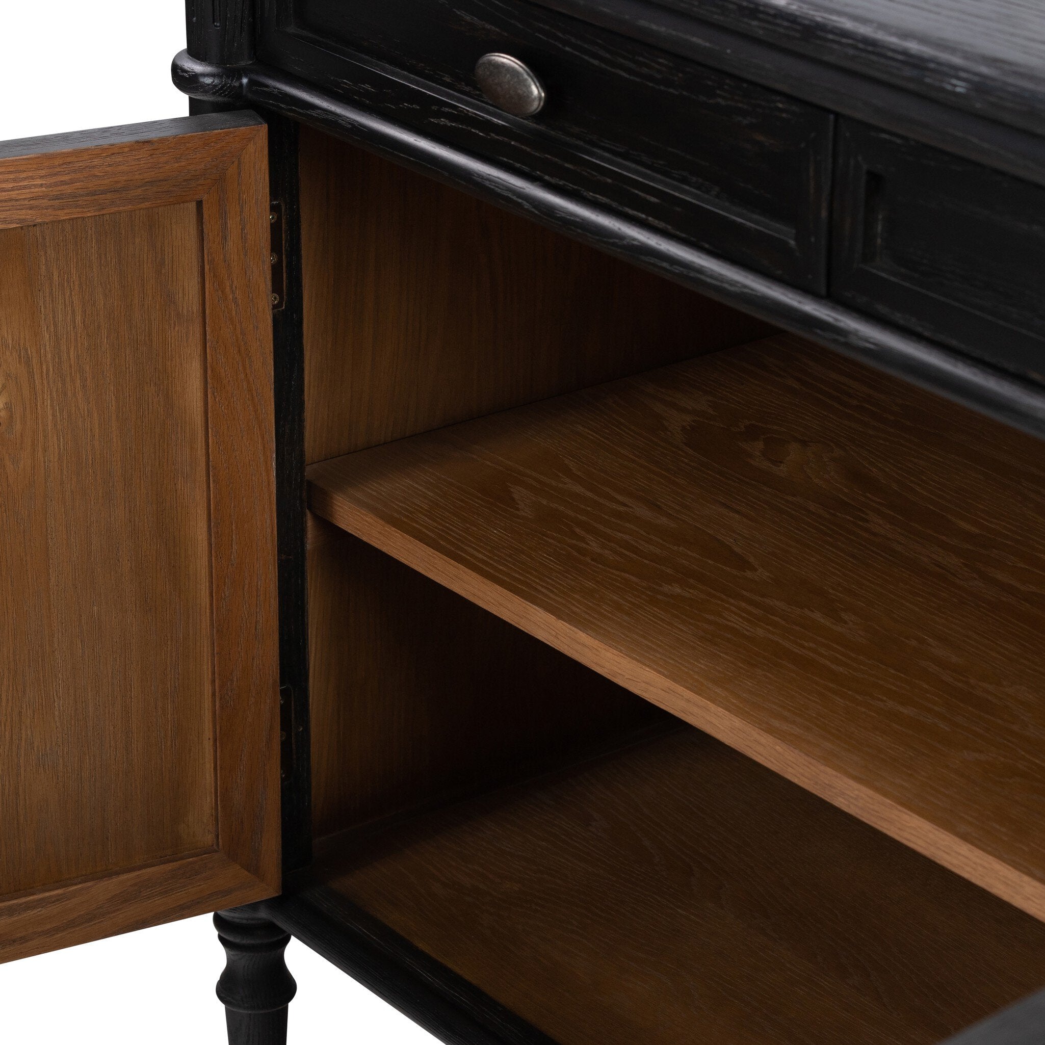 Four Hands Toulouse Sideboard — Distressed Black Oak-Distressed Black-Aged Brass