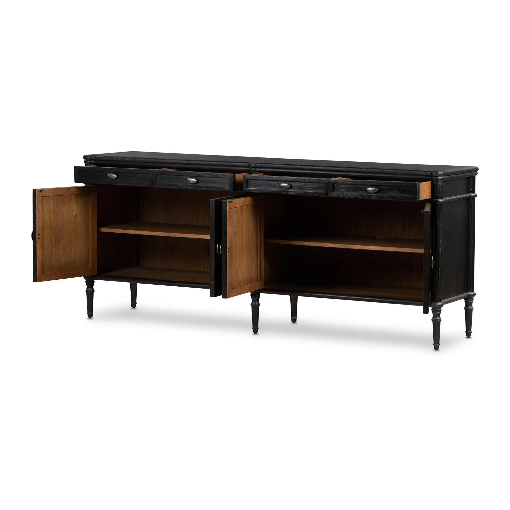 Four Hands Toulouse Sideboard — Distressed Black Oak-Distressed Black-Aged Brass