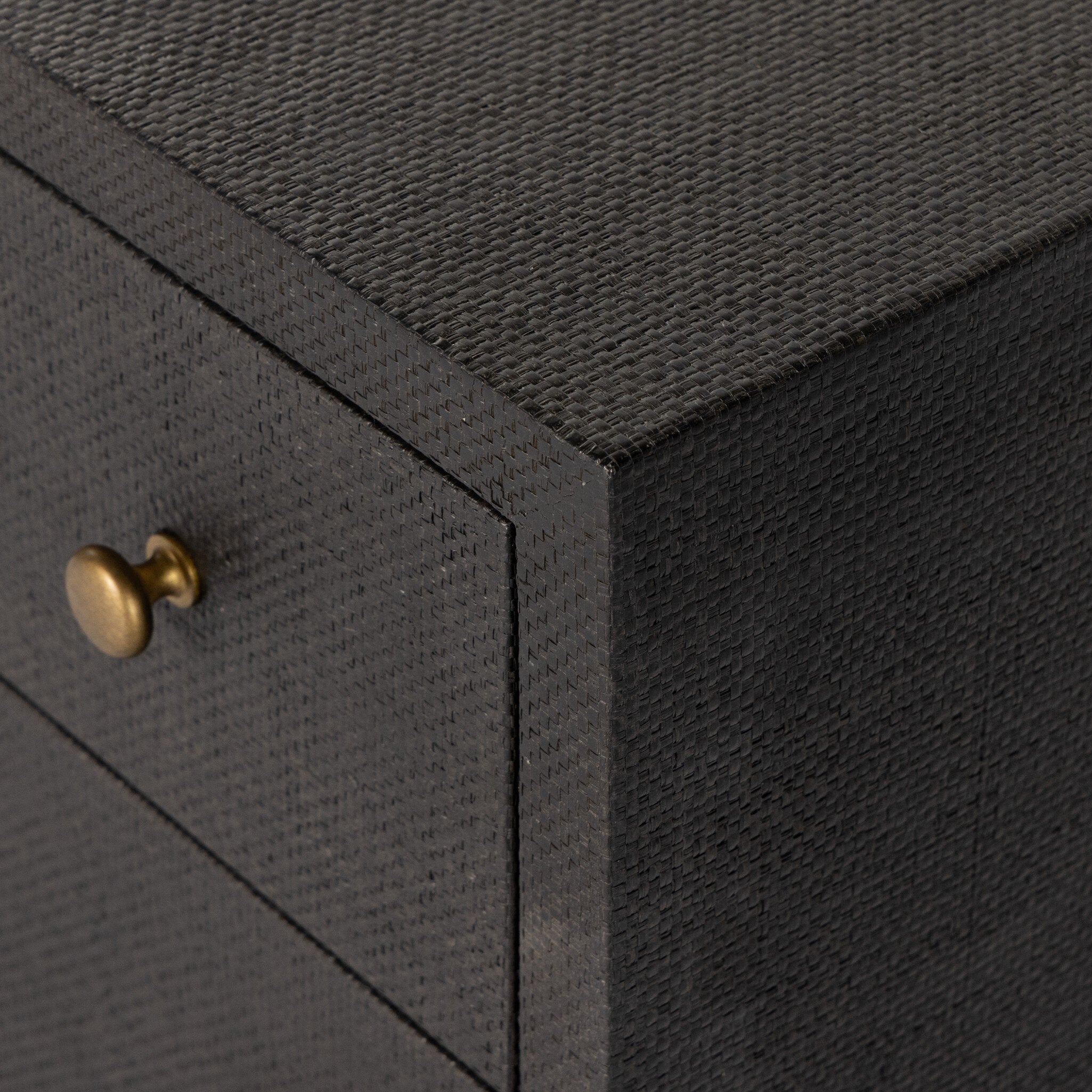 Four Hands Fiona 6 Drawer Dresser — Black Raffia-Russet Mahogany-Light Antique Brass