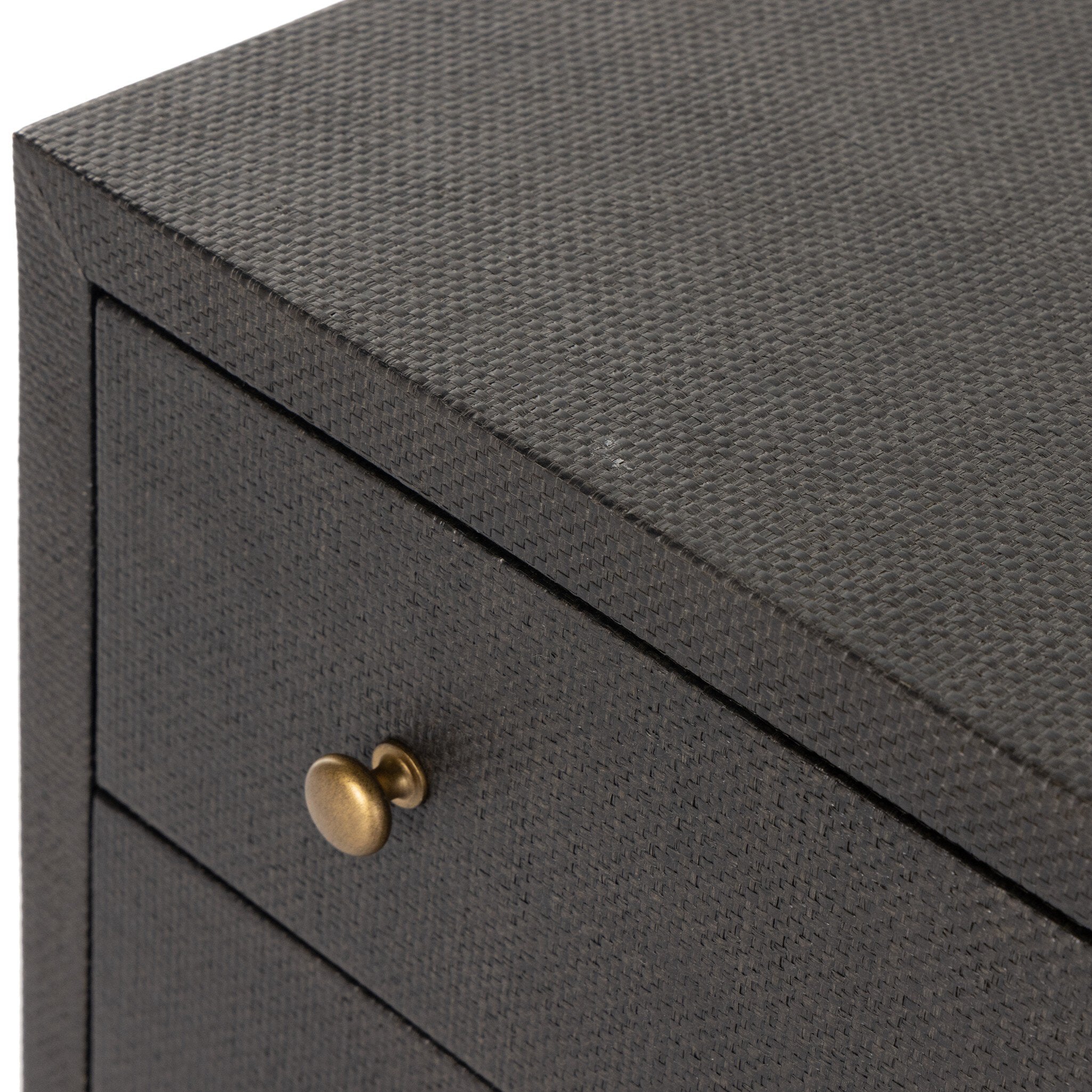 Four Hands Fiona 6 Drawer Dresser — Black Raffia-Russet Mahogany-Light Antique Brass