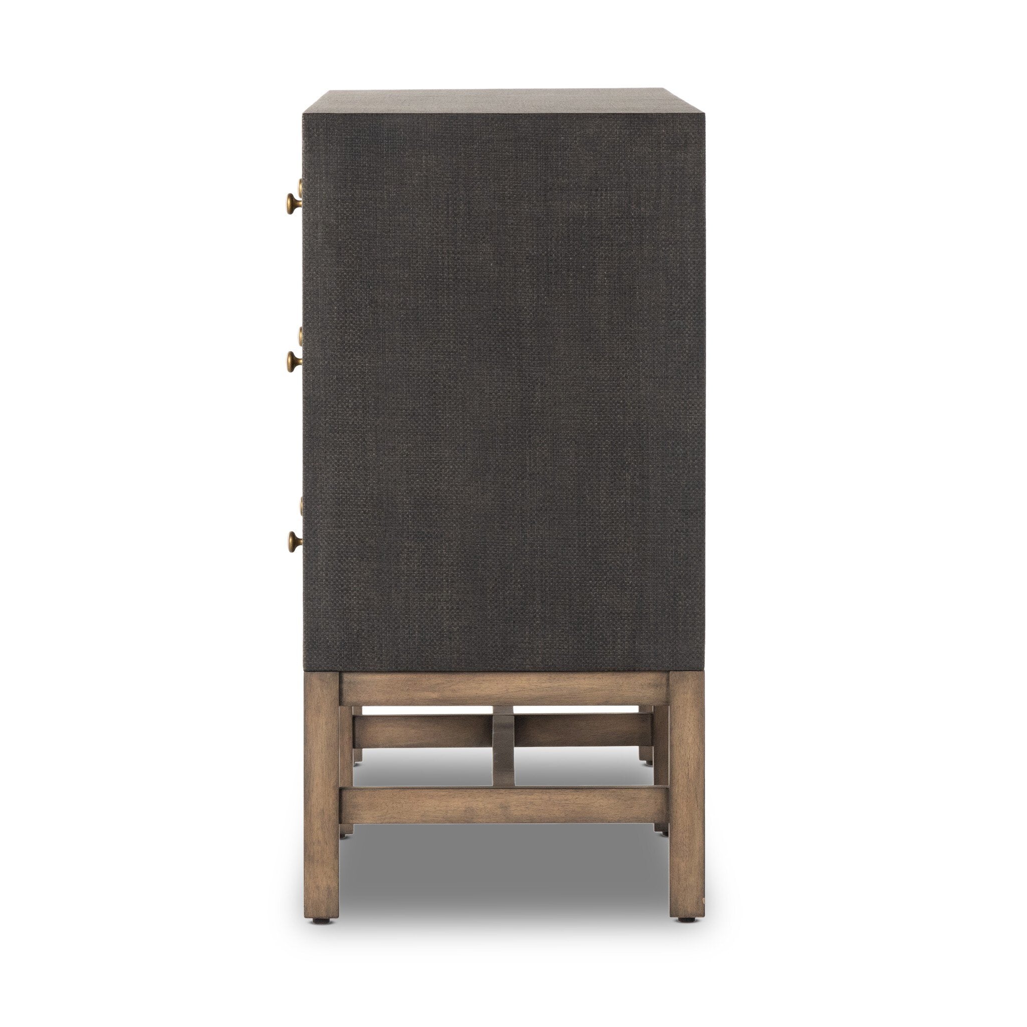 Four Hands Fiona 6 Drawer Dresser — Black Raffia-Russet Mahogany-Light Antique Brass