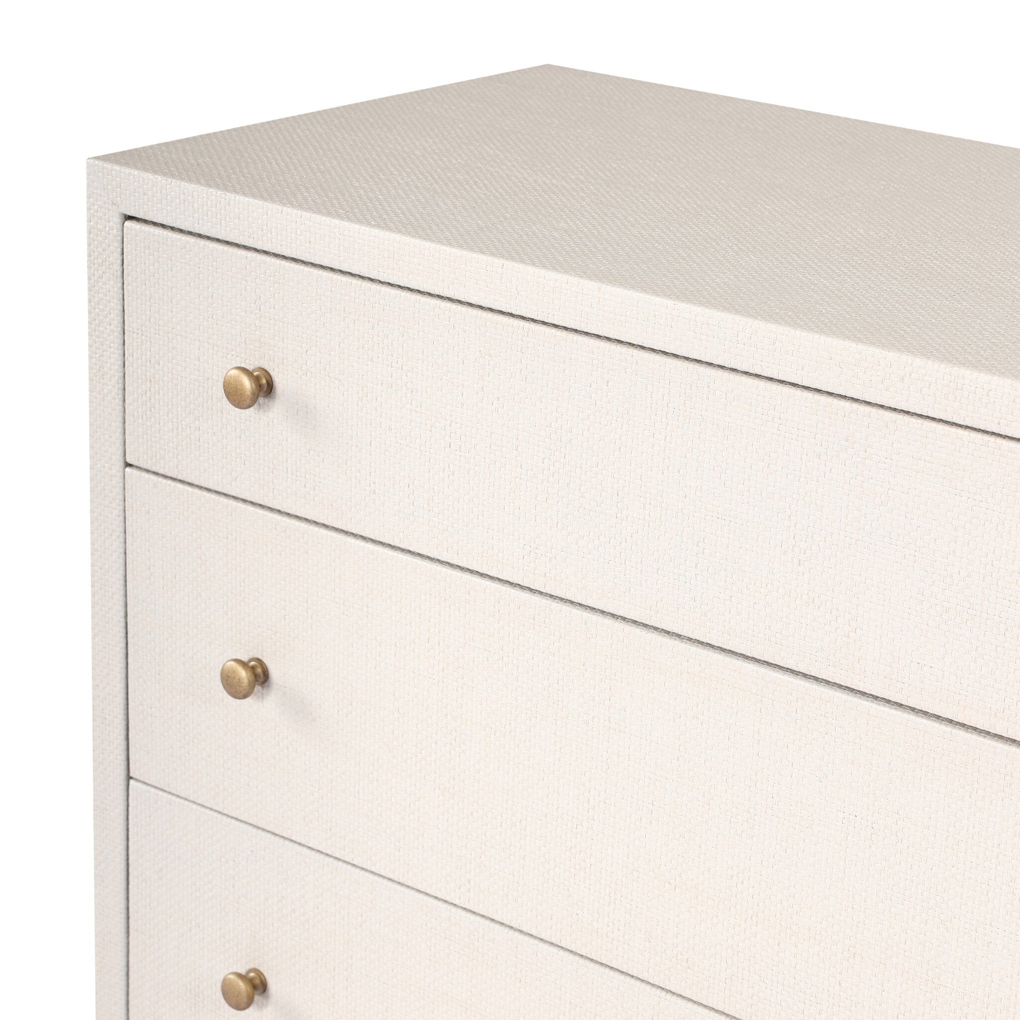 Four Hands Fiona 6 Drawer Dresser — Ivory Painted Raffia-Russet Mahogany-Light Antique Brass