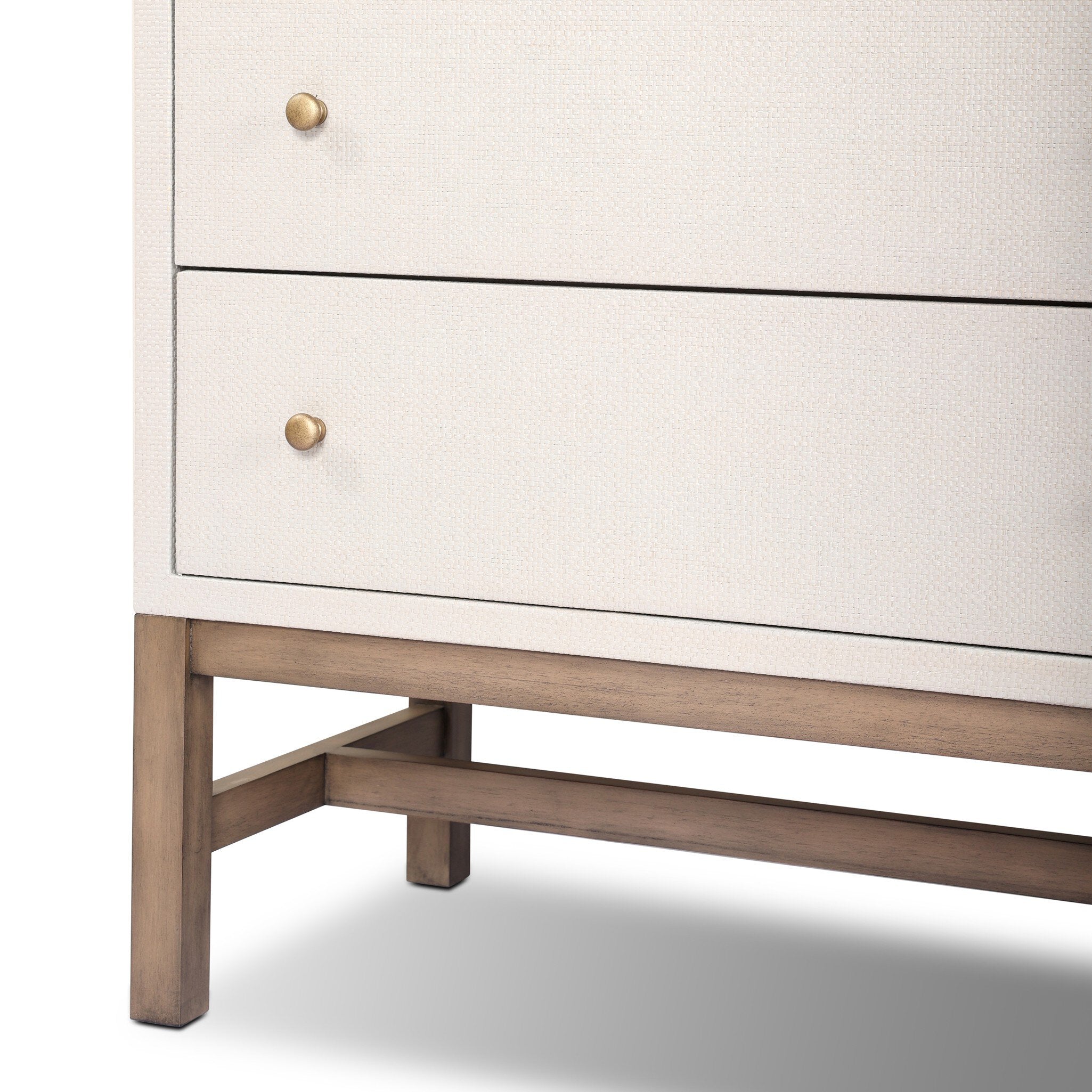 Four Hands Fiona 6 Drawer Dresser — Ivory Painted Raffia-Russet Mahogany-Light Antique Brass