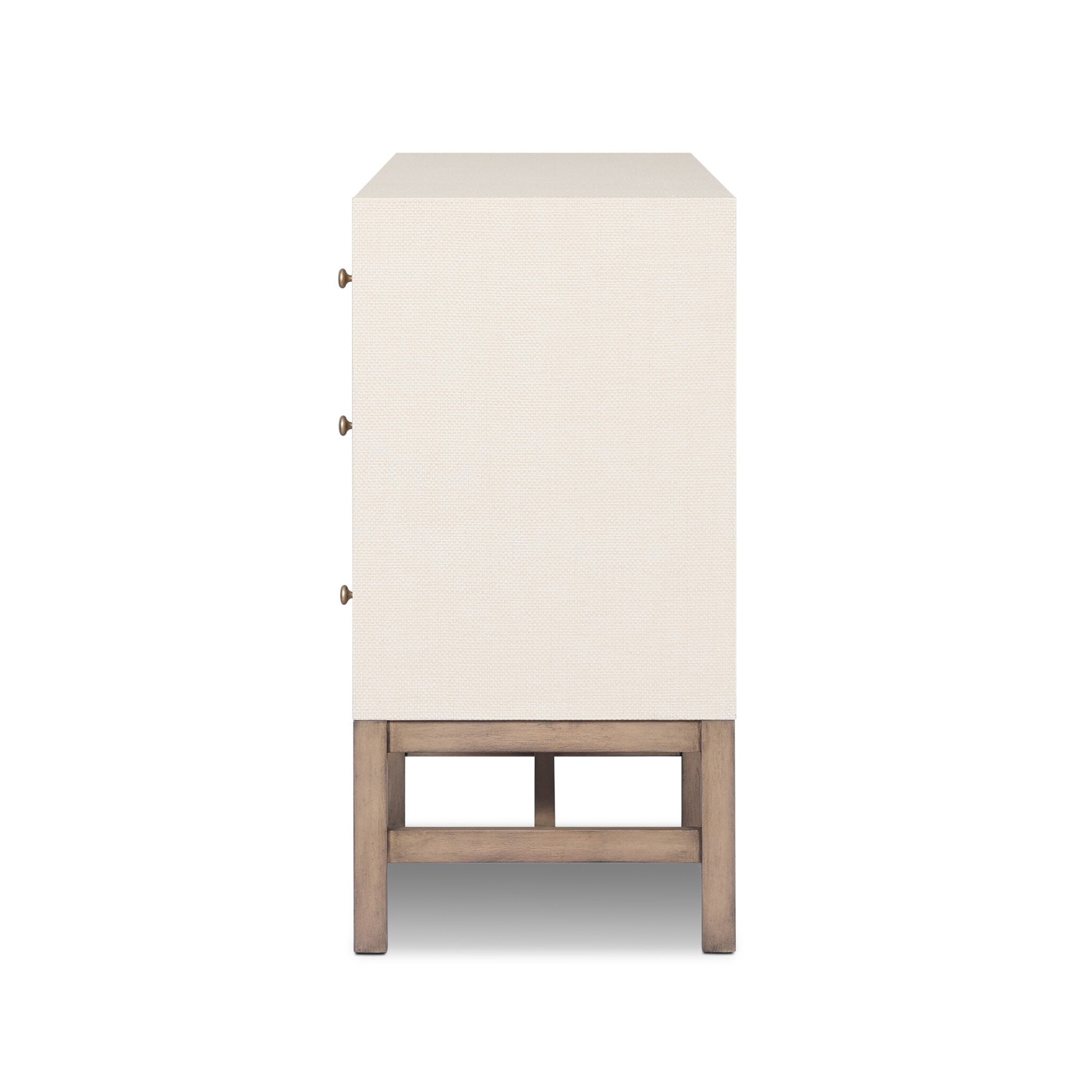 Four Hands Fiona 6 Drawer Dresser — Ivory Painted Raffia-Russet Mahogany-Light Antique Brass