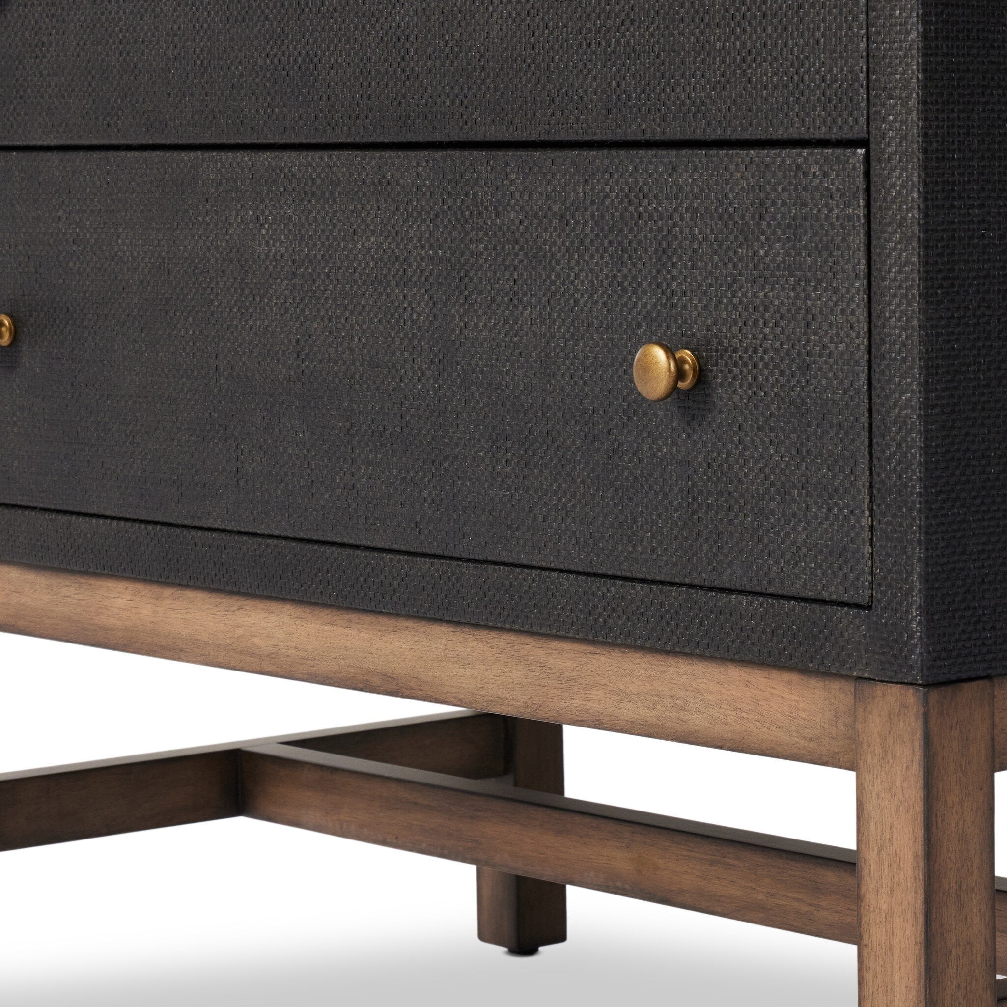 Four Hands Fiona Nightstand — Black Raffia-Russet Mahogany-Light Antique Brass