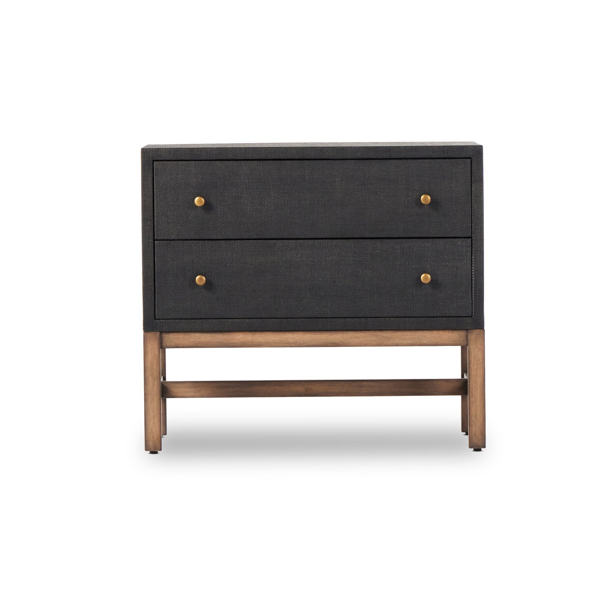 Four Hands Fiona Nightstand — Black Raffia-Russet Mahogany-Light Antique Brass
