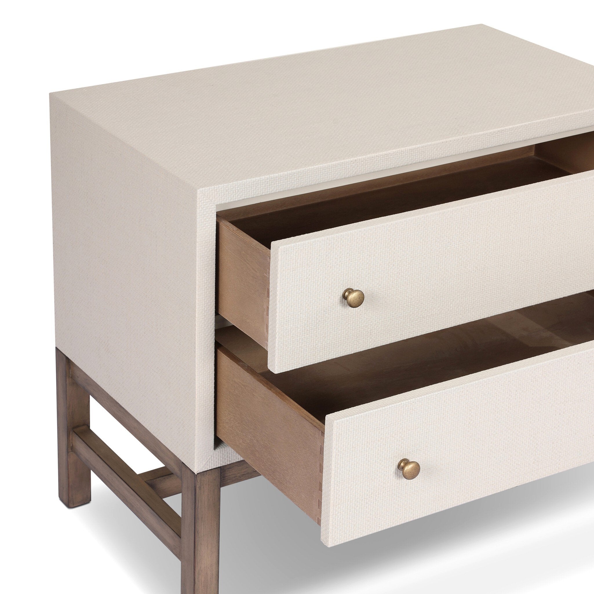 Four Hands Fiona Nightstand — Ivory Painted Raffia-Russet Mahogany-Light Antique Brass
