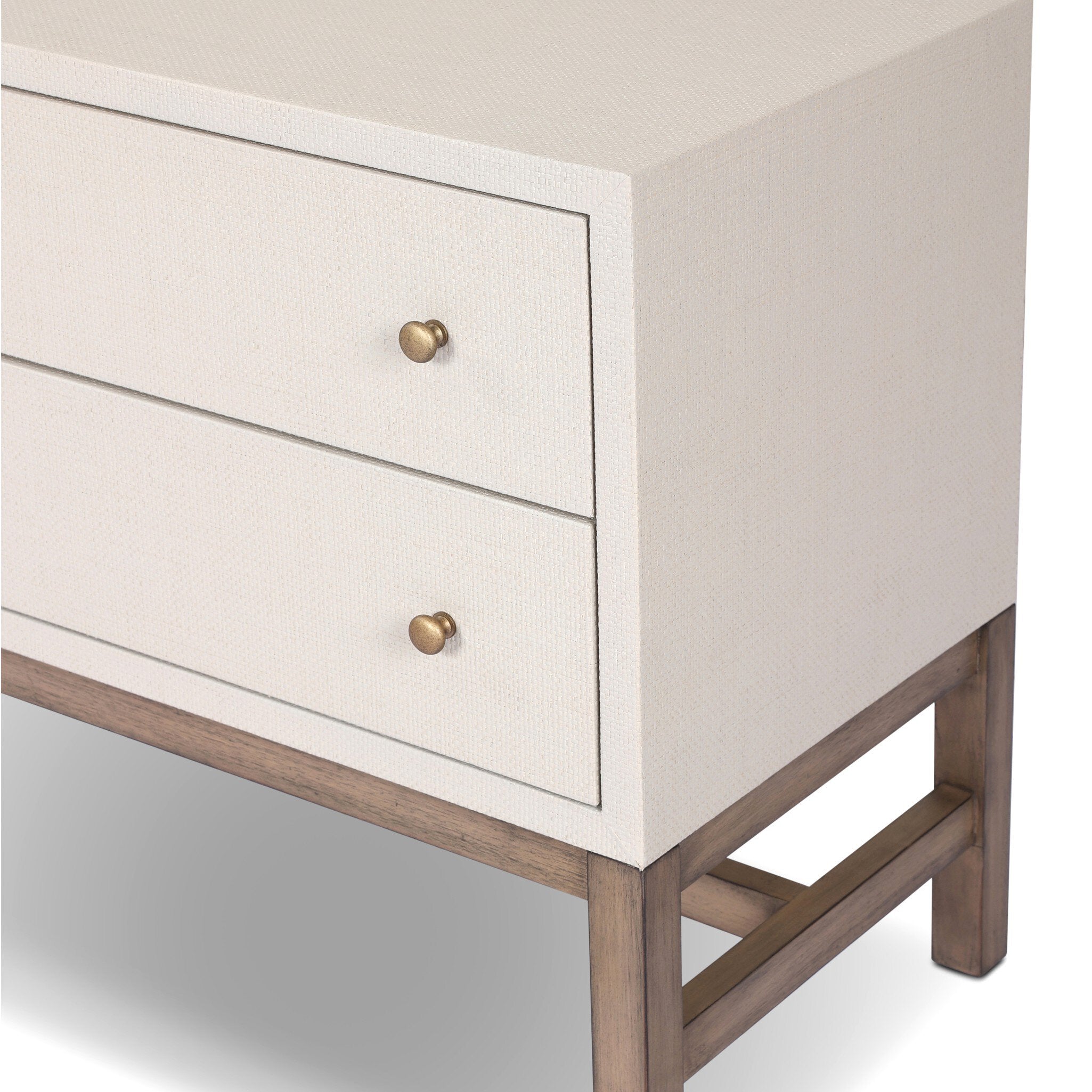 Four Hands Fiona Nightstand — Ivory Painted Raffia-Russet Mahogany-Light Antique Brass