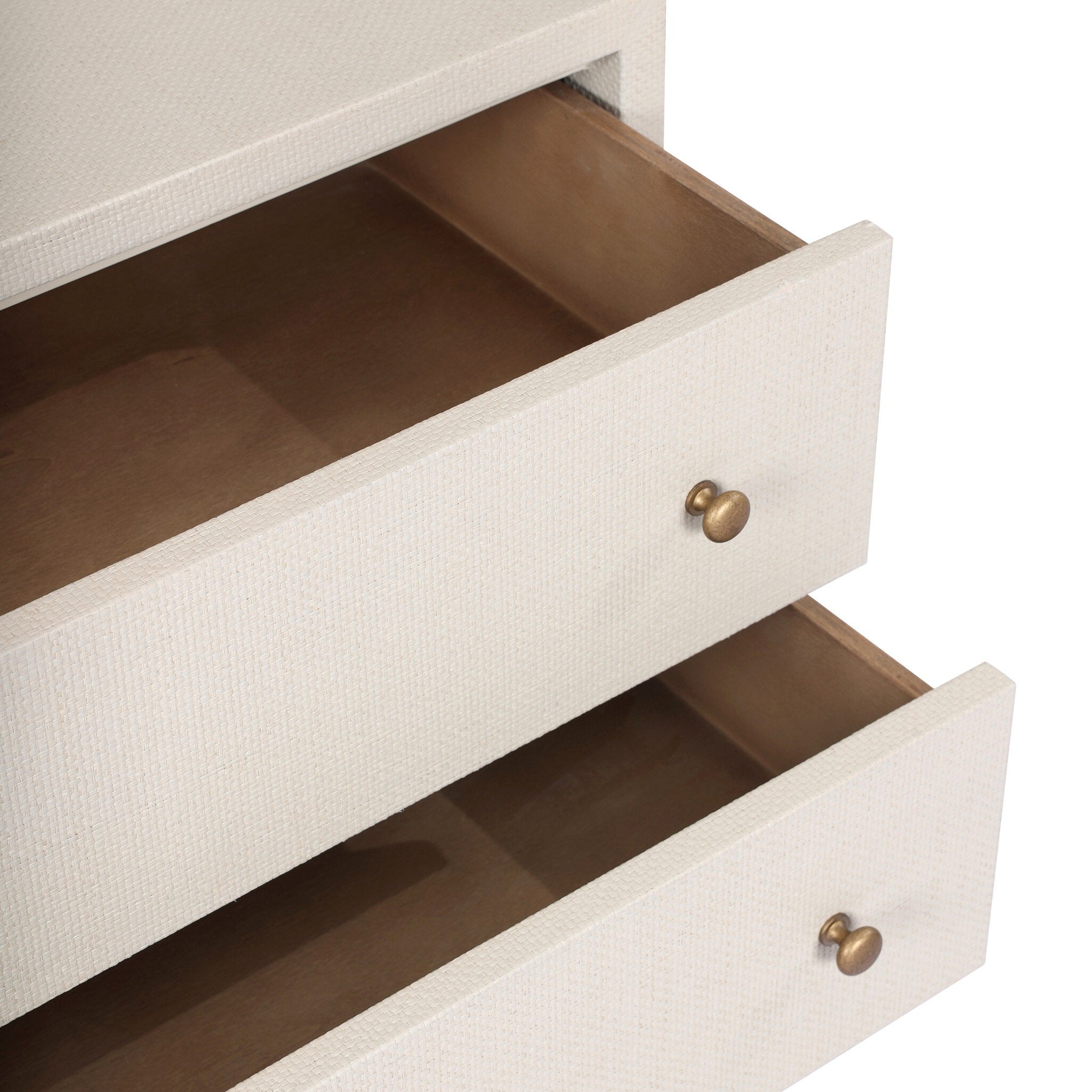 Four Hands Fiona Nightstand — Ivory Painted Raffia-Russet Mahogany-Light Antique Brass