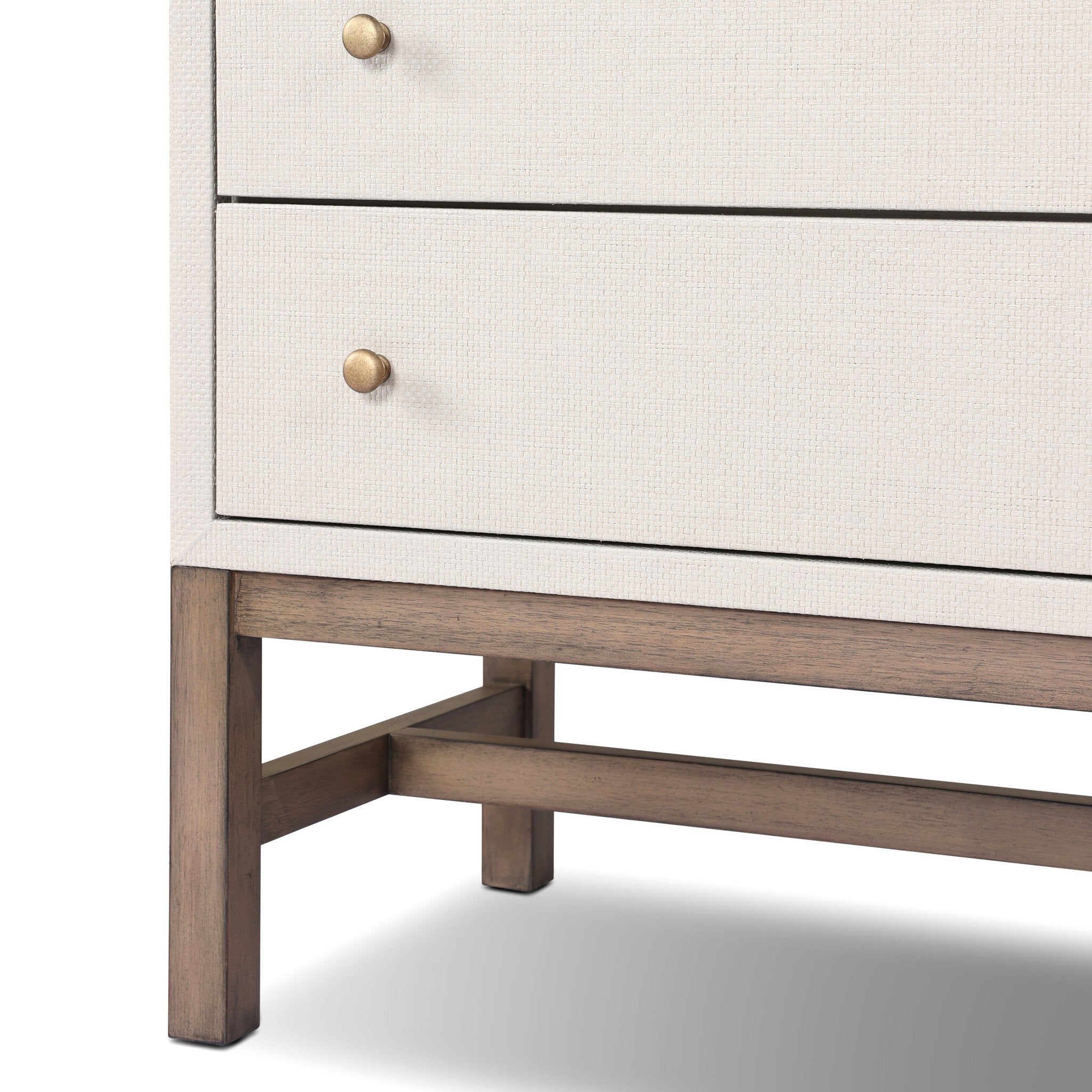 Four Hands Fiona Nightstand — Ivory Painted Raffia-Russet Mahogany-Light Antique Brass