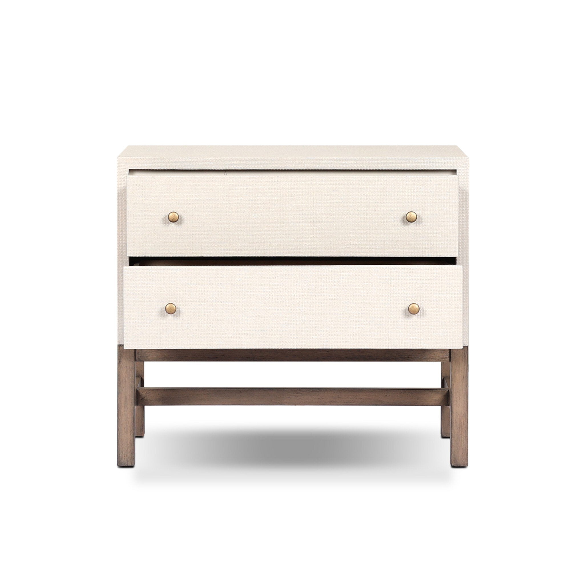 Four Hands Fiona Nightstand — Ivory Painted Raffia-Russet Mahogany-Light Antique Brass