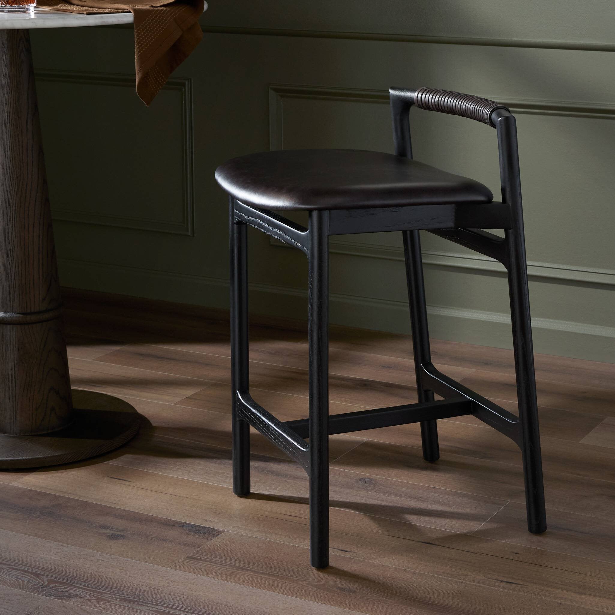 Four Hands Baden Bar + Counter Stool — Sonoma Black-Brushed Ebony-Counter