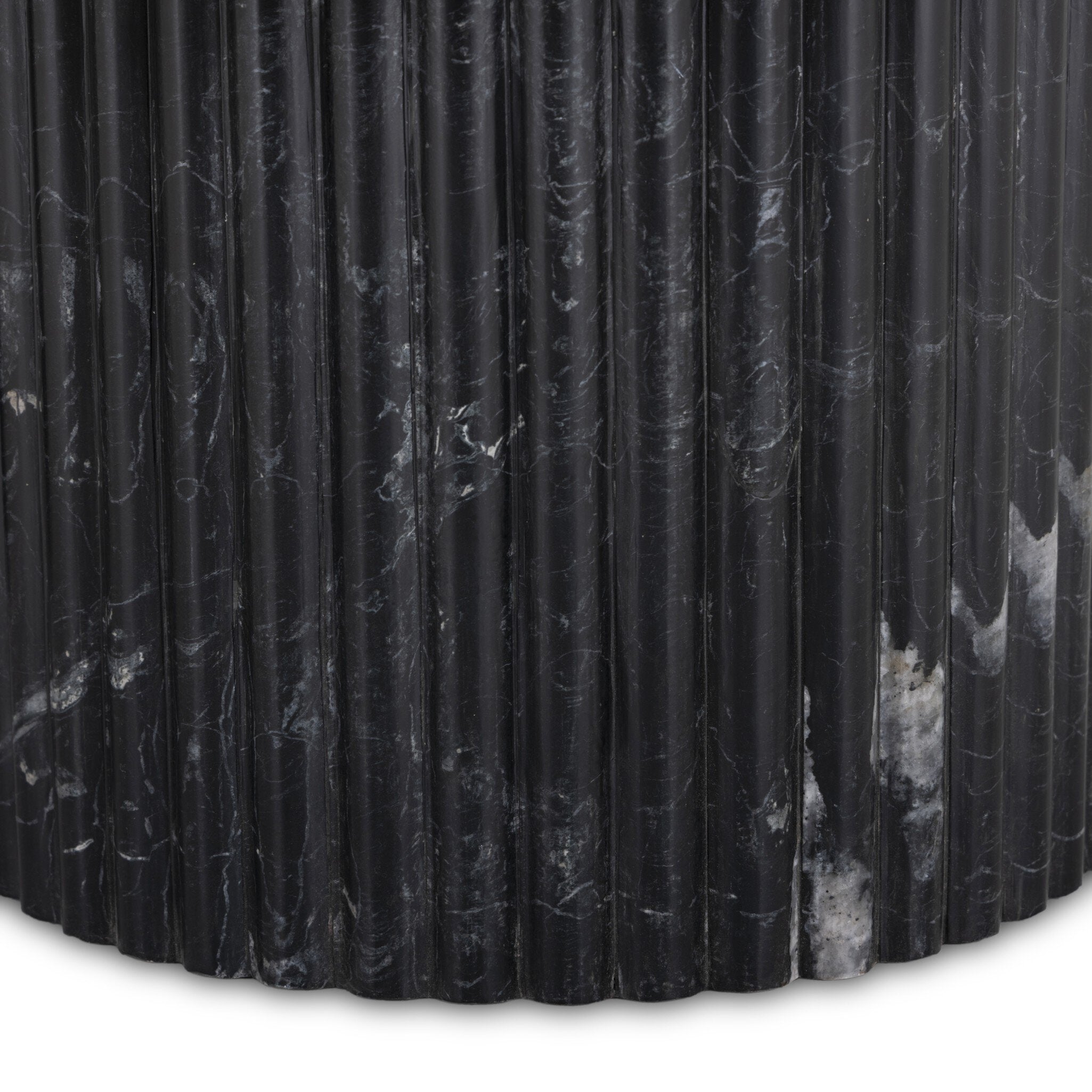 Four Hands Oranda Coffee Table — Black Marble-Black Scalloped Marble