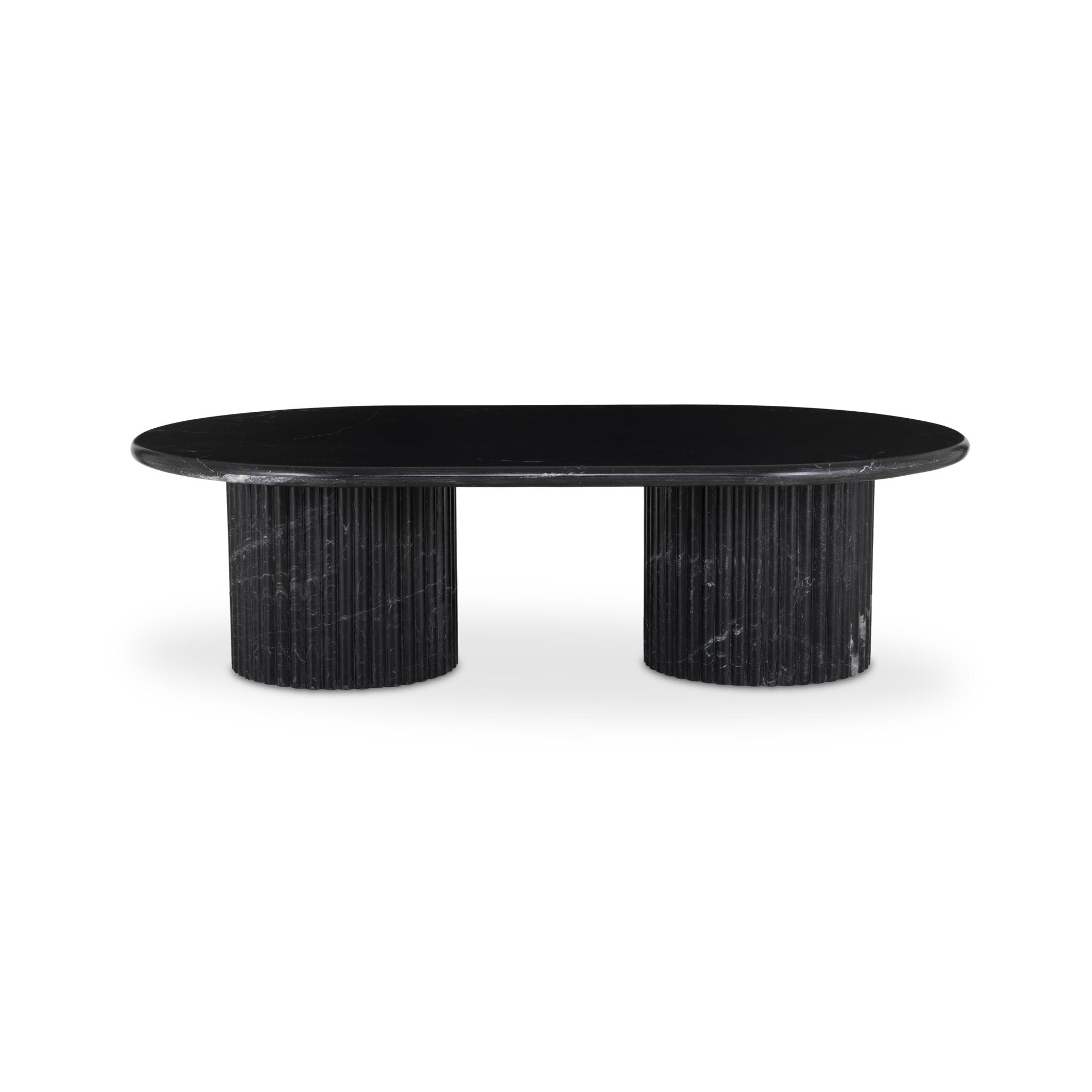 Four Hands Oranda Coffee Table — Black Marble-Black Scalloped Marble