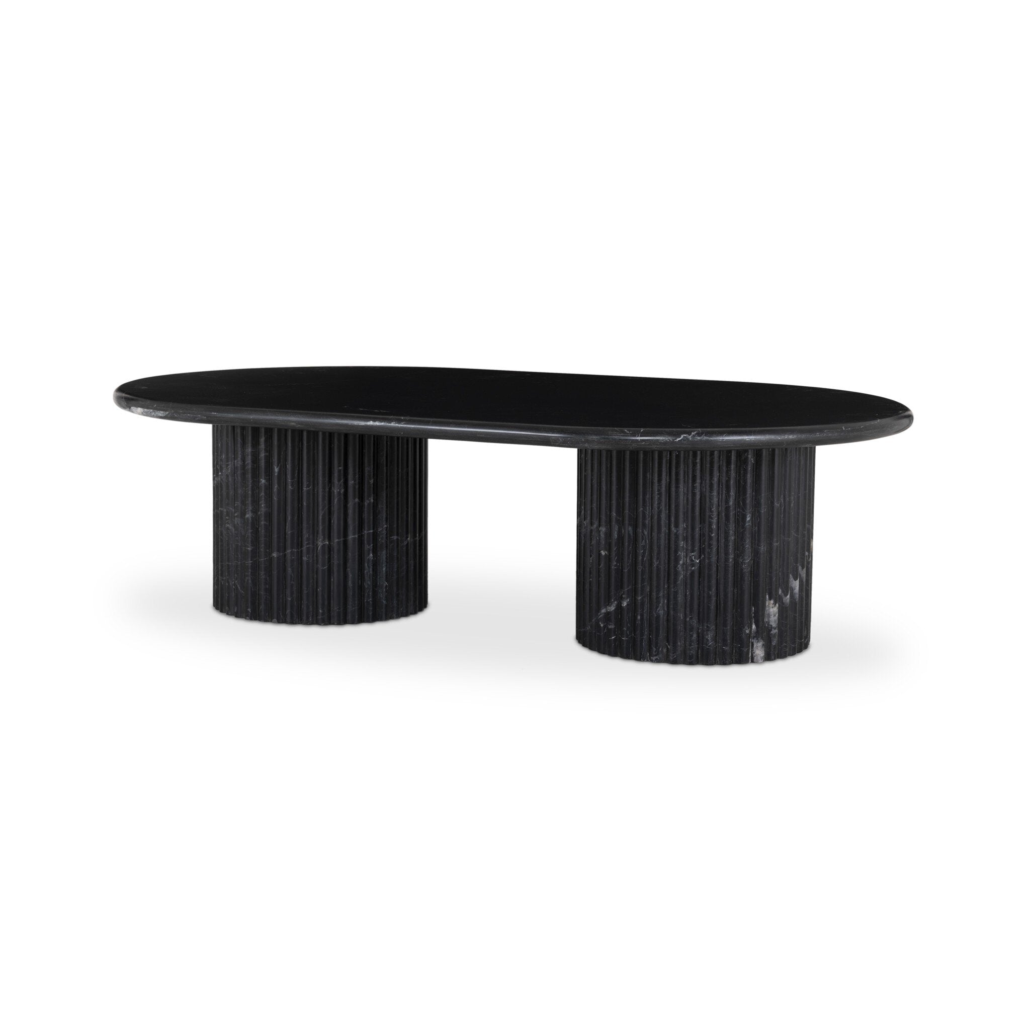 Four Hands Oranda Coffee Table — Black Marble-Black Scalloped Marble