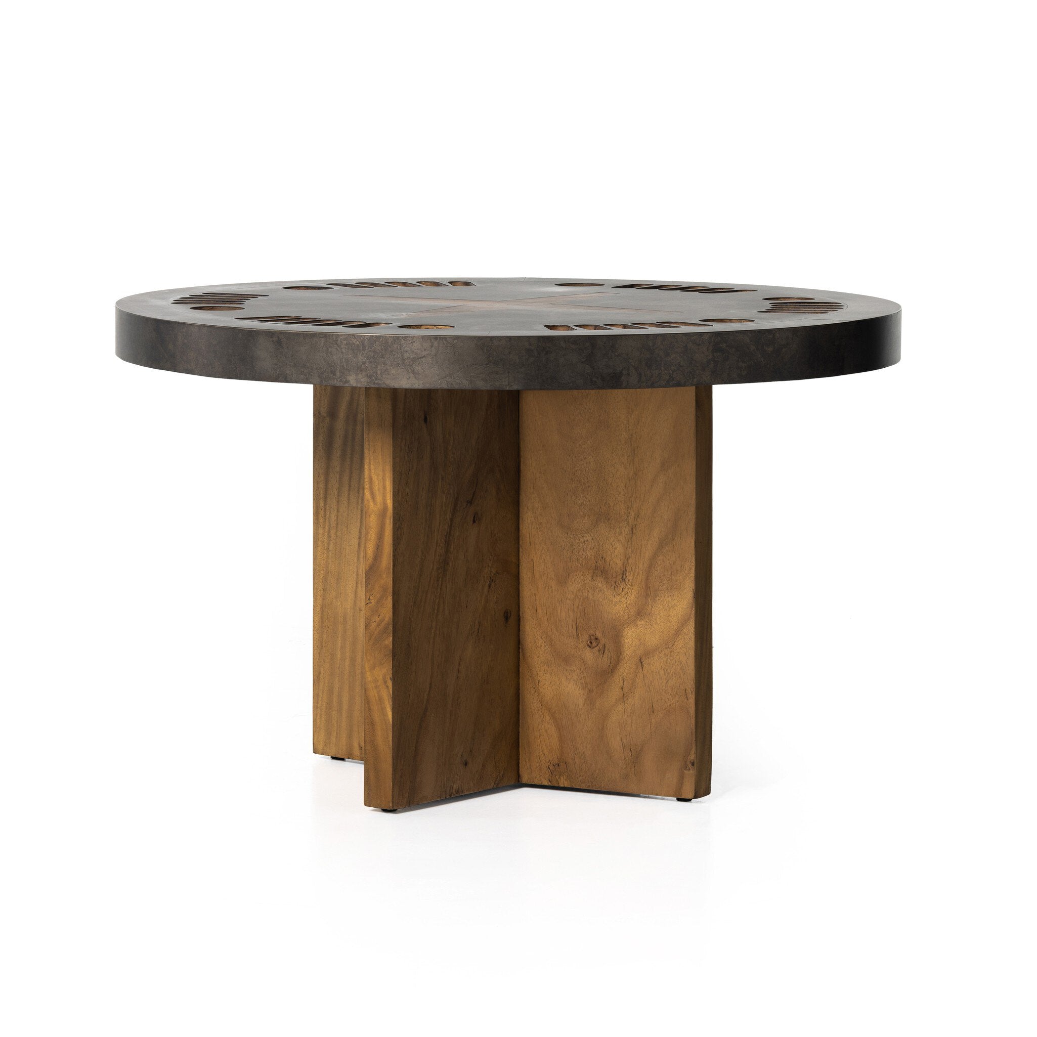 Four Hands Poker Table — Natural Brown Guanacaste-Aged Metal