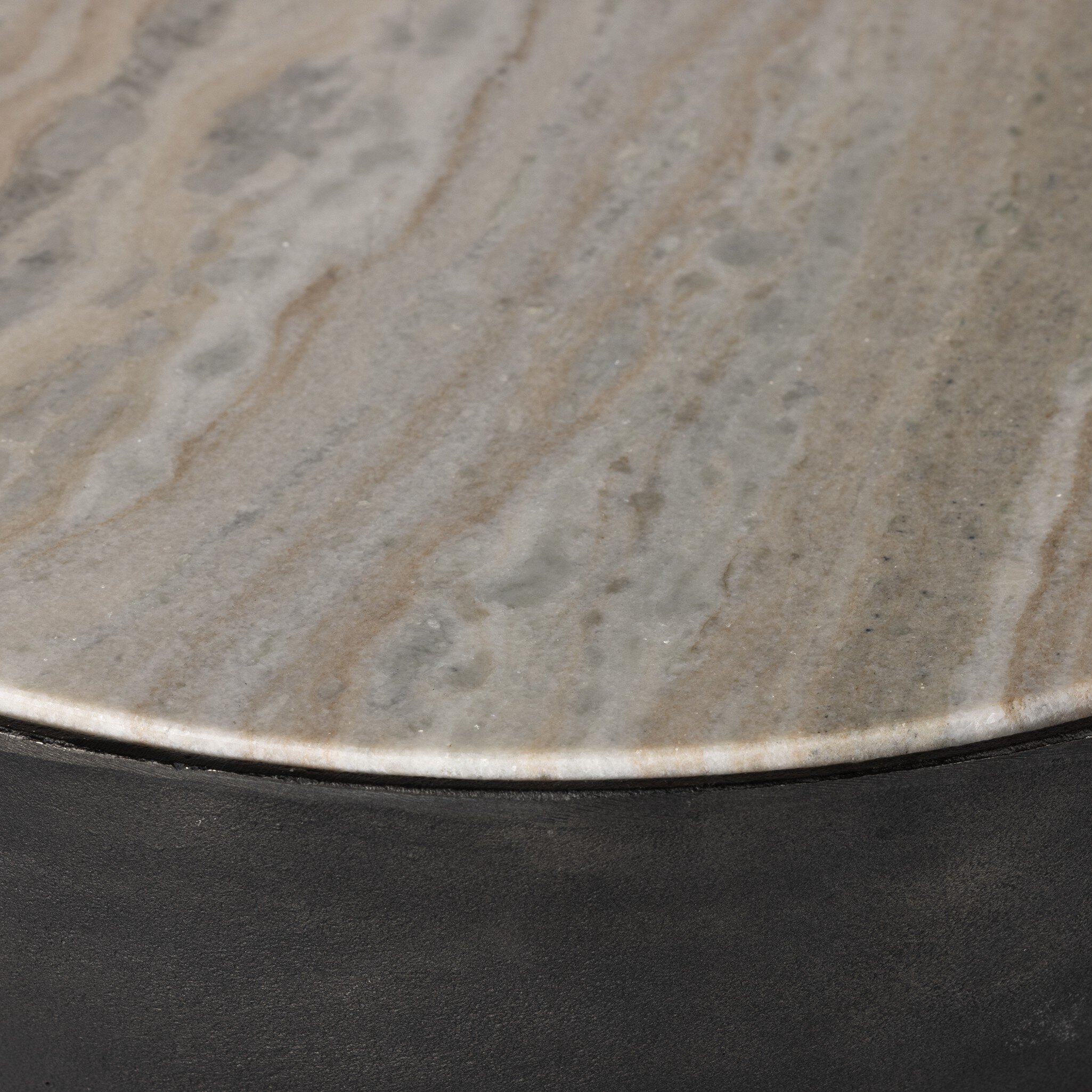 Four Hands Corbett End Table — Creamy Taupe Marble-Hammered Grey