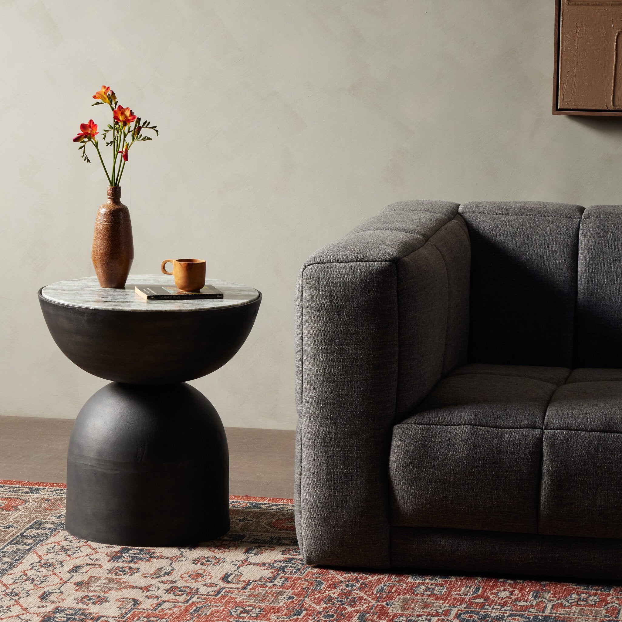Four Hands Corbett End Table — River Grey Marble-Hammered Grey