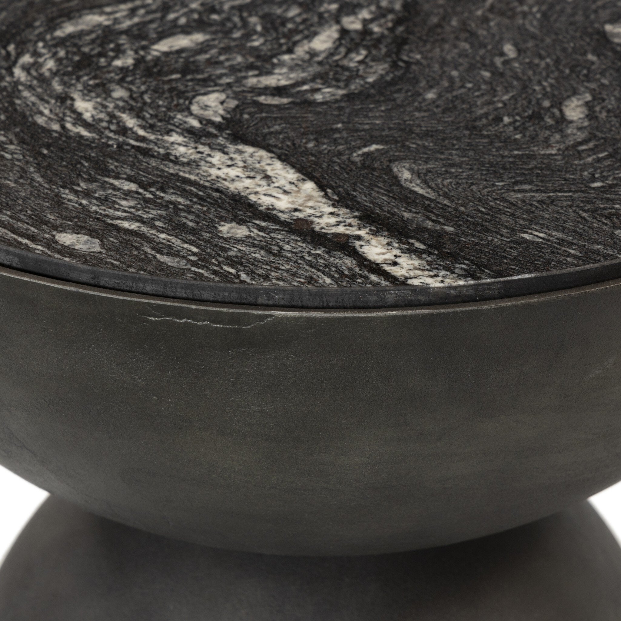 Four Hands Corbett End Table — Polished Black Marble-Hammered Grey