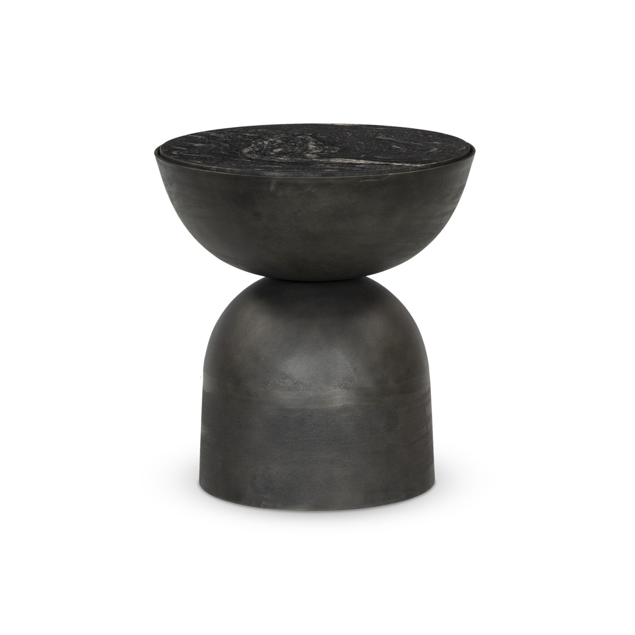 Four Hands Corbett End Table — Polished Black Marble-Hammered Grey