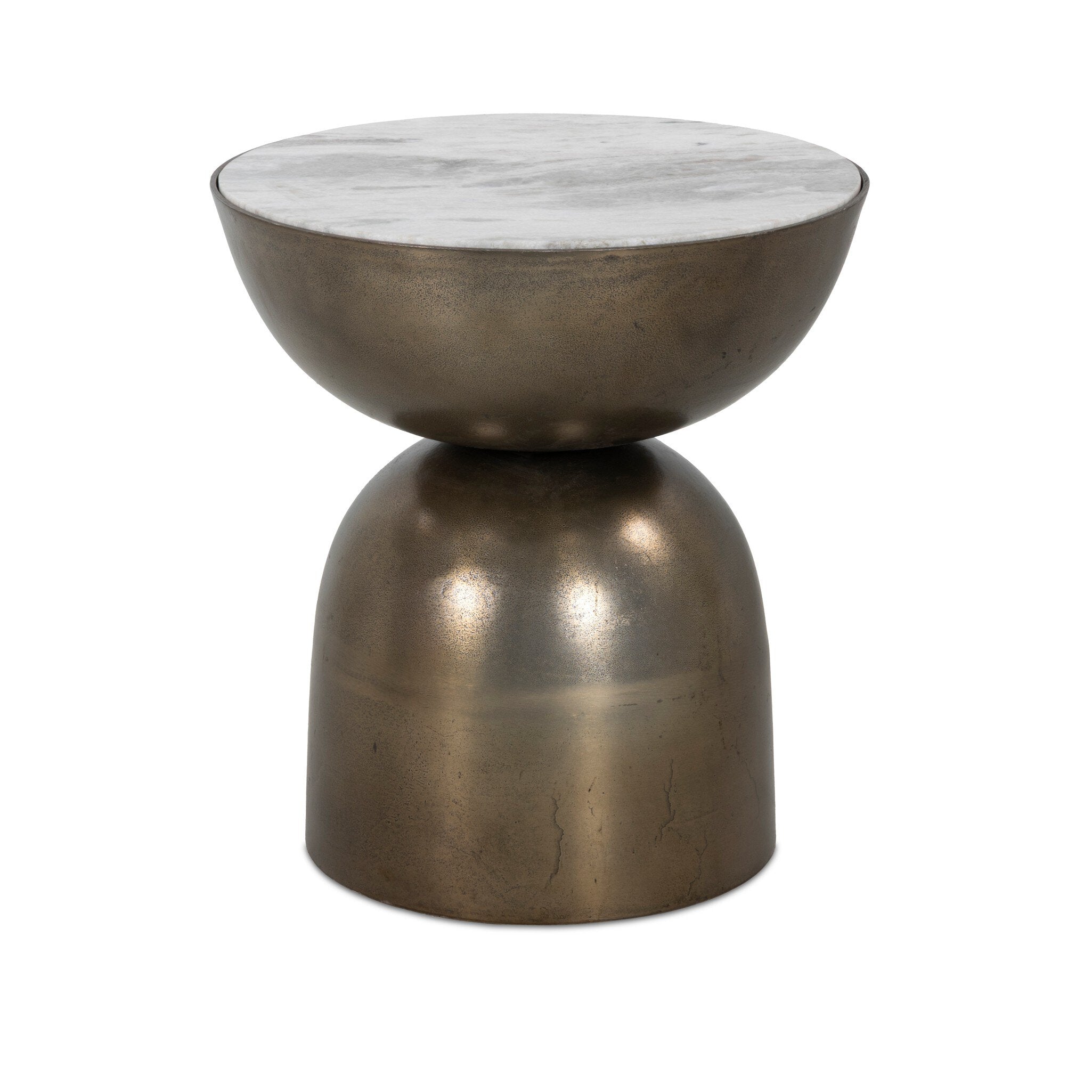 Four Hands Corbett End Table — Creamy Taupe Marble-Aged Bronze