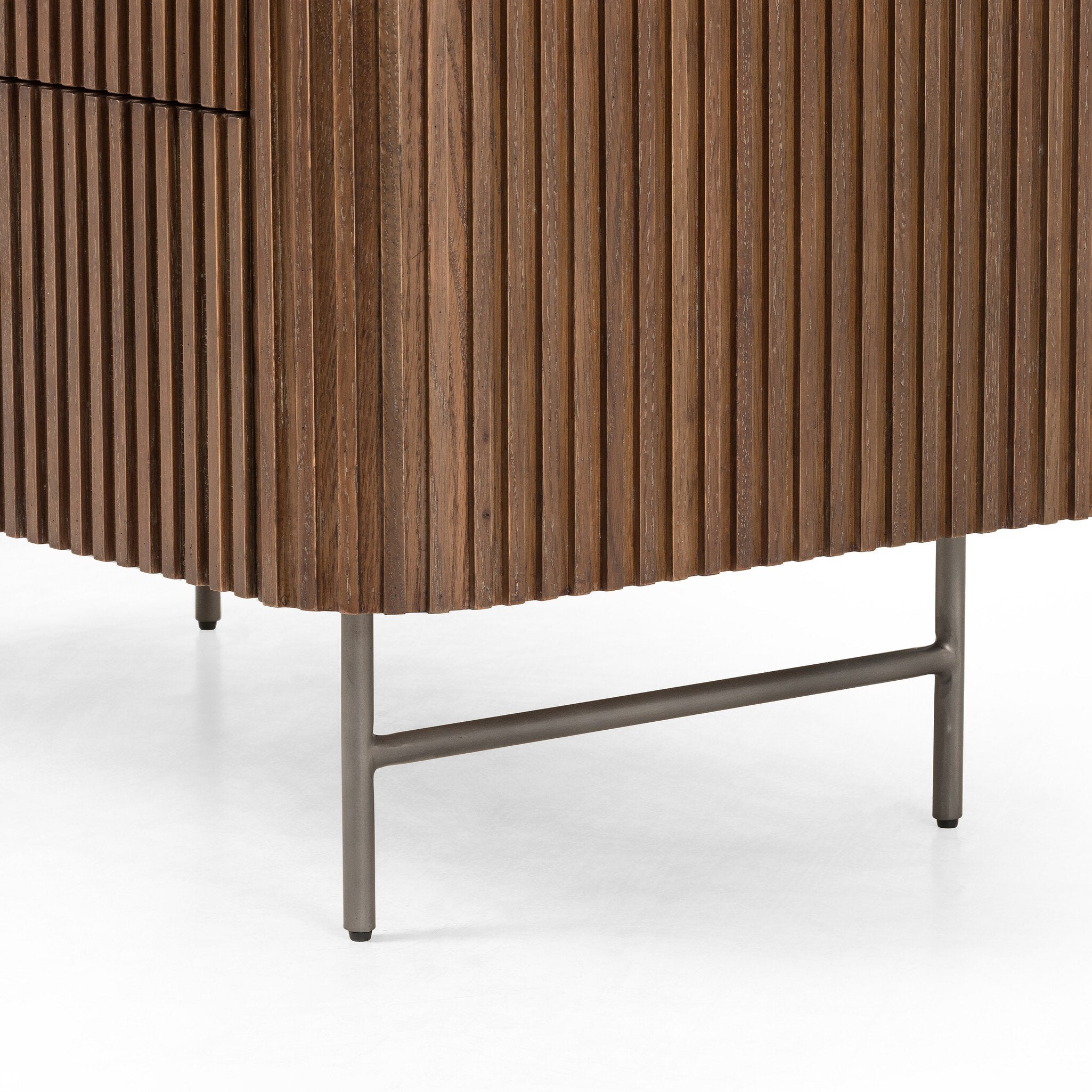 Four Hands Fletcher Large Nightstand — Terra Brown Oak-Bluestone-Brushed Gunmetal