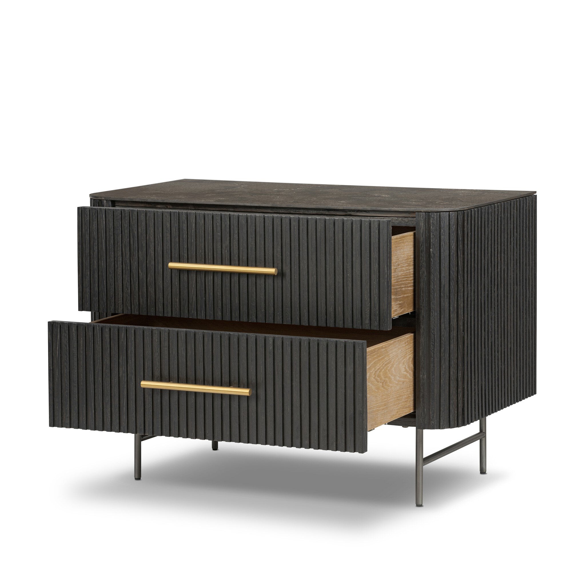 Four Hands Fletcher Large Nightstand — Bluestone-Distressed Black-Brushed Gunmetal