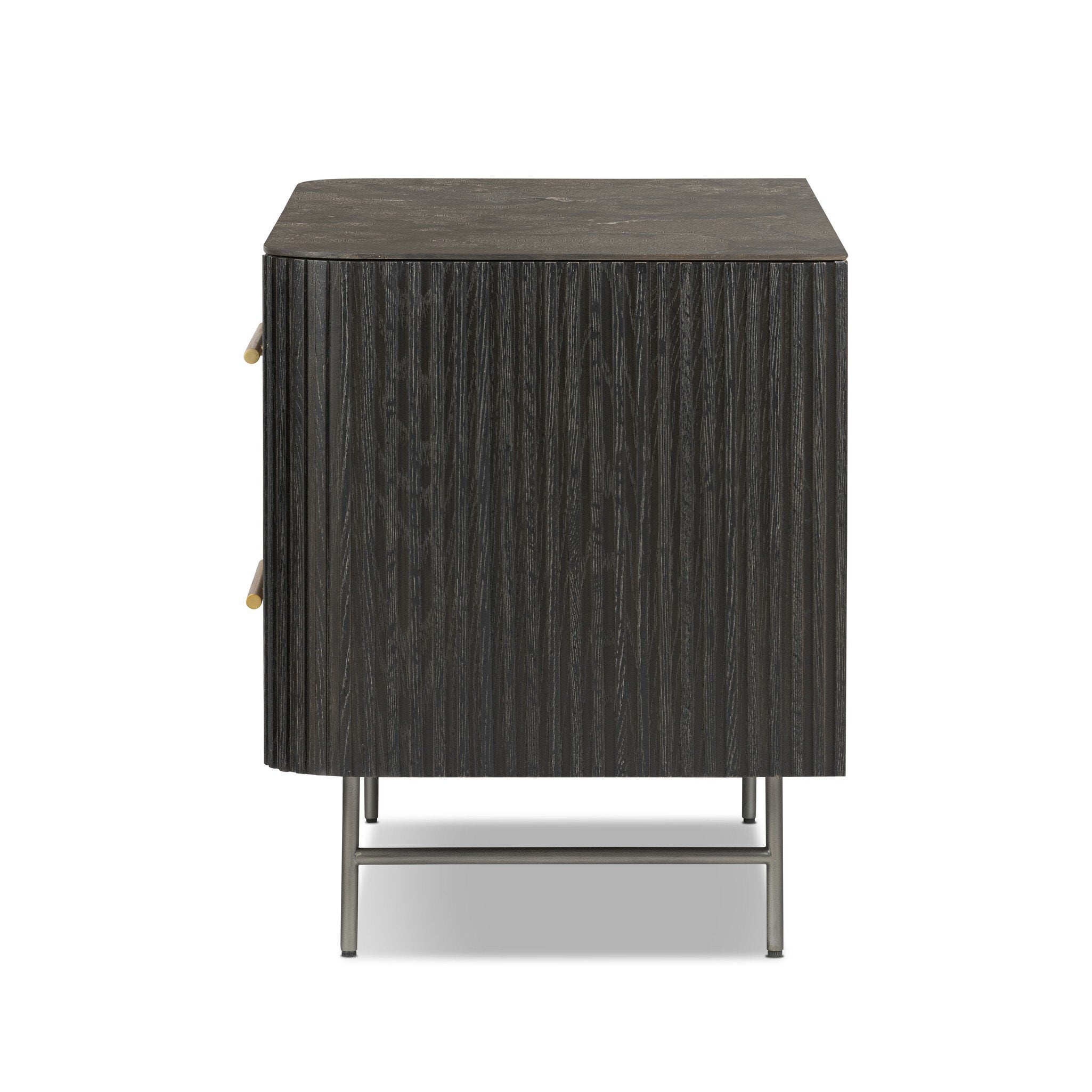 Four Hands Fletcher Large Nightstand — Bluestone-Distressed Black-Brushed Gunmetal